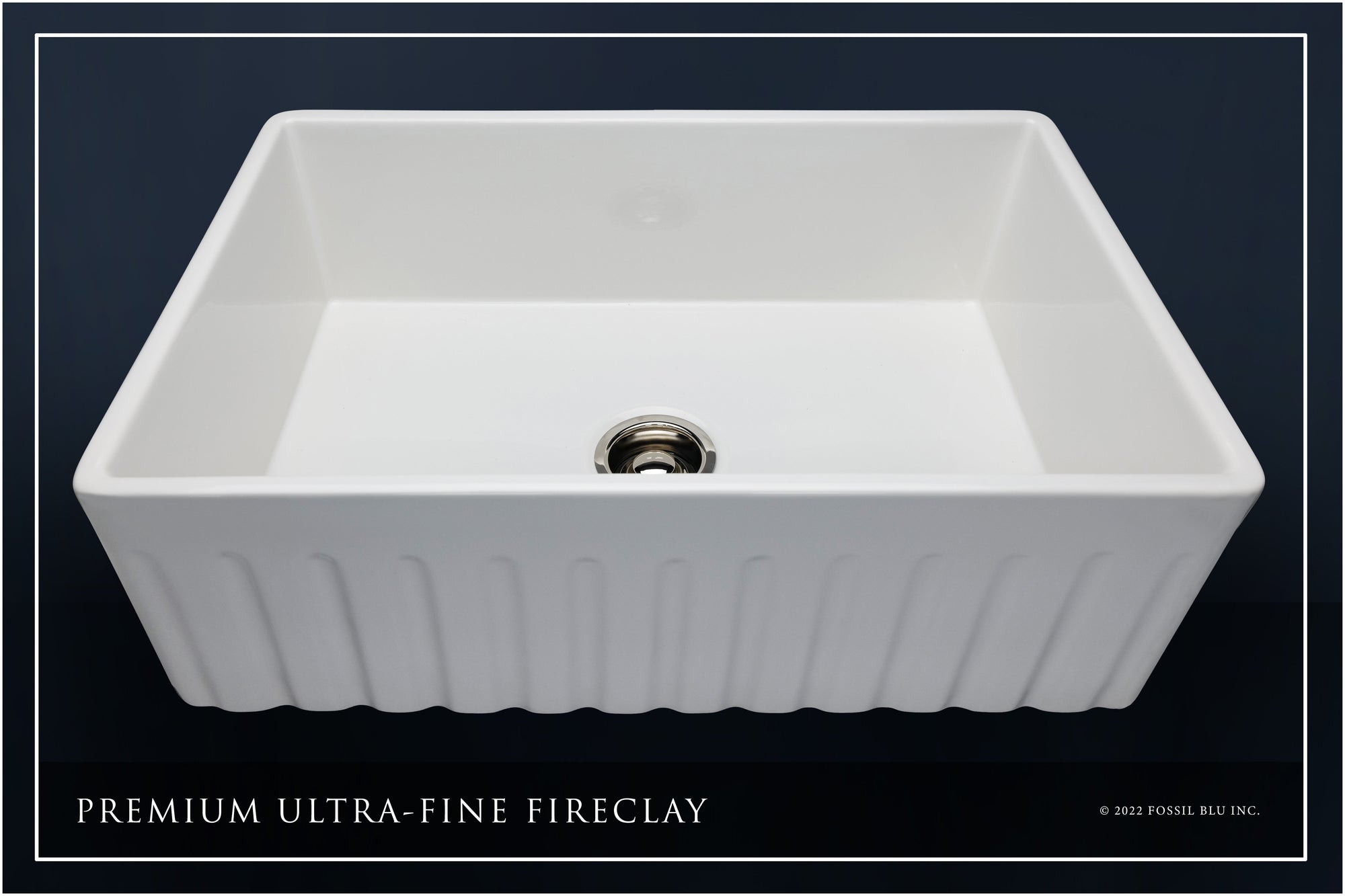 FSW1005PN LUXURY 30-INCH SOLID FIRECLAY FARMHOUSE SINK IN WHITE, POLISHED NICKEL ACCS, FLUTED FRONT