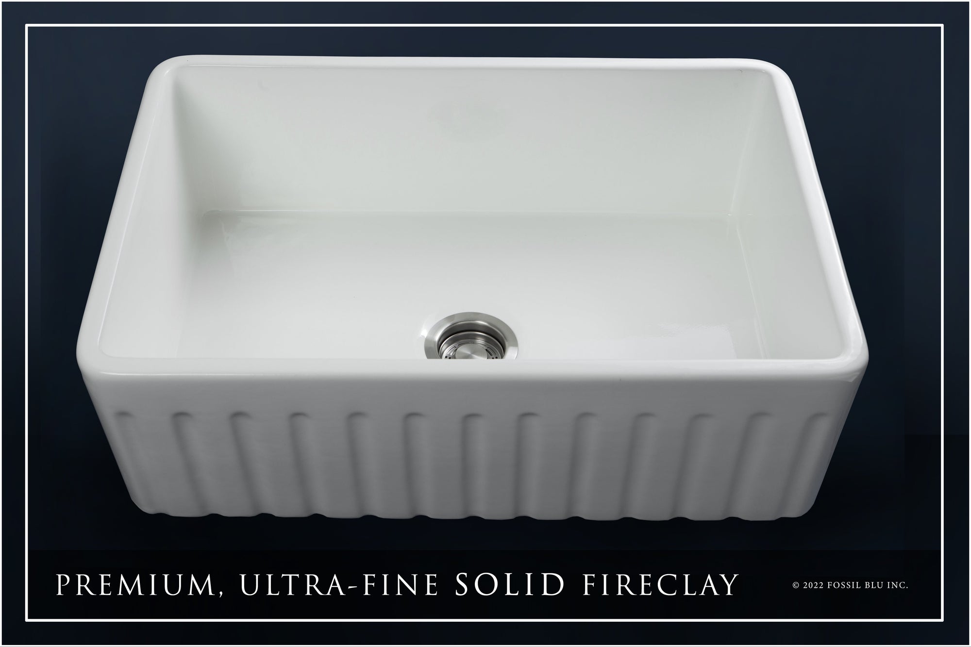 FSW1005 LUXURY 30-INCH SOLID FIRECLAY FARMHOUSE SINK IN WHITE, STAINLESS STEEL ACCS, FLUTED FRONT