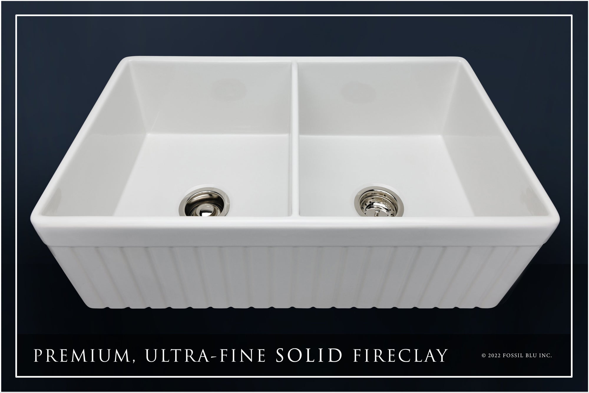 FSW1006PN LUXURY 33-INCH SOLID FIRECLAY FARMHOUSE SINK IN WHITE, POLISHED NICKEL ACCS, FLUTED FRONT