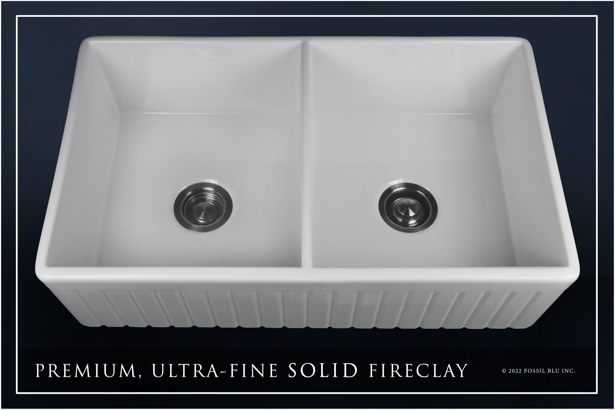 FSW1006 LUXURY 33-INCH SOLID FIRECLAY FARMHOUSE SINK IN WHITE, STAINLESS STEEL ACCS, FLUTED FRONT