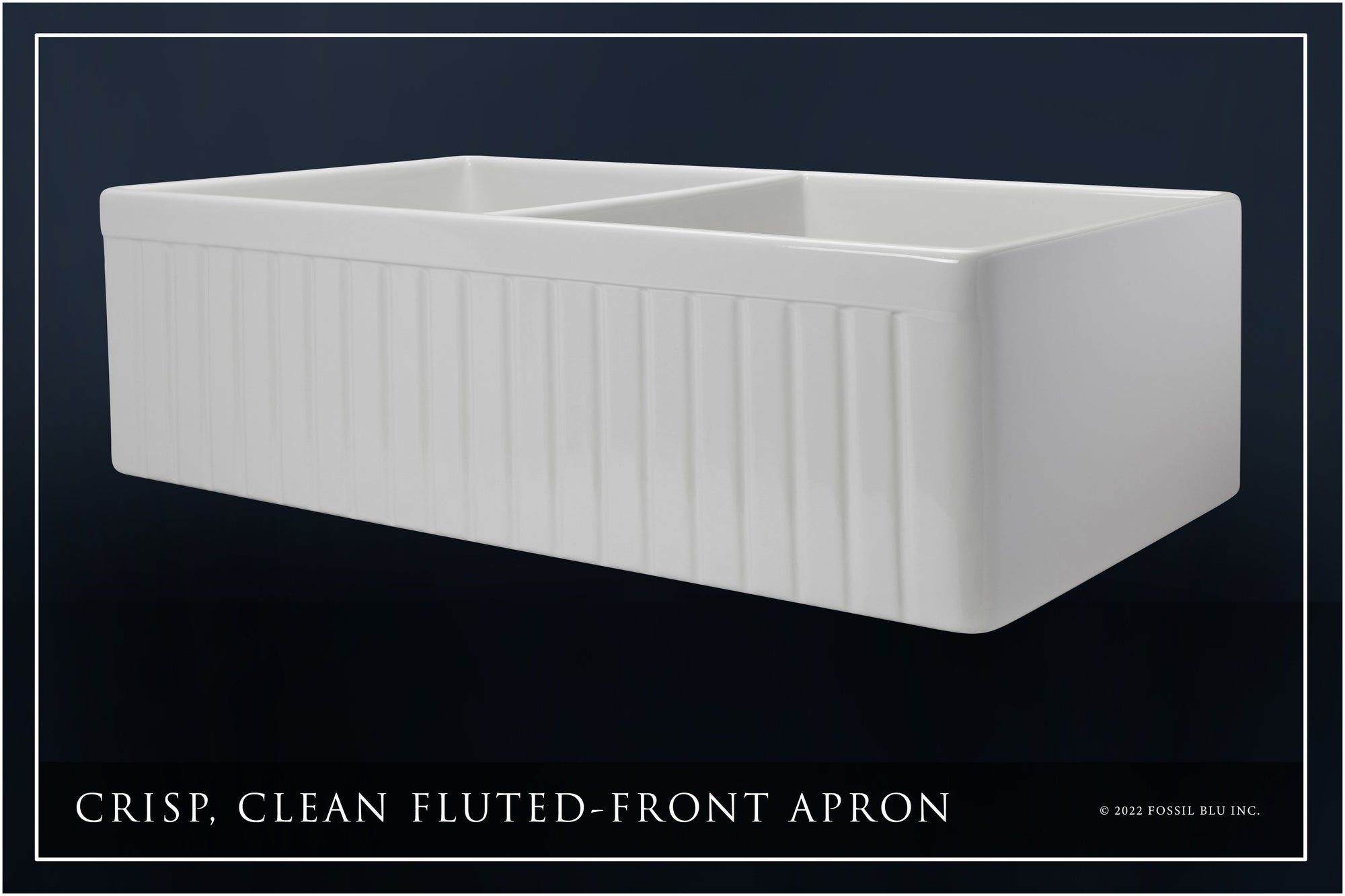 FSW1006MB LUXURY 33-INCH SOLID FIRECLAY FARMHOUSE SINK IN WHITE, MATTE BLACK ACCS, FLUTED FRONT