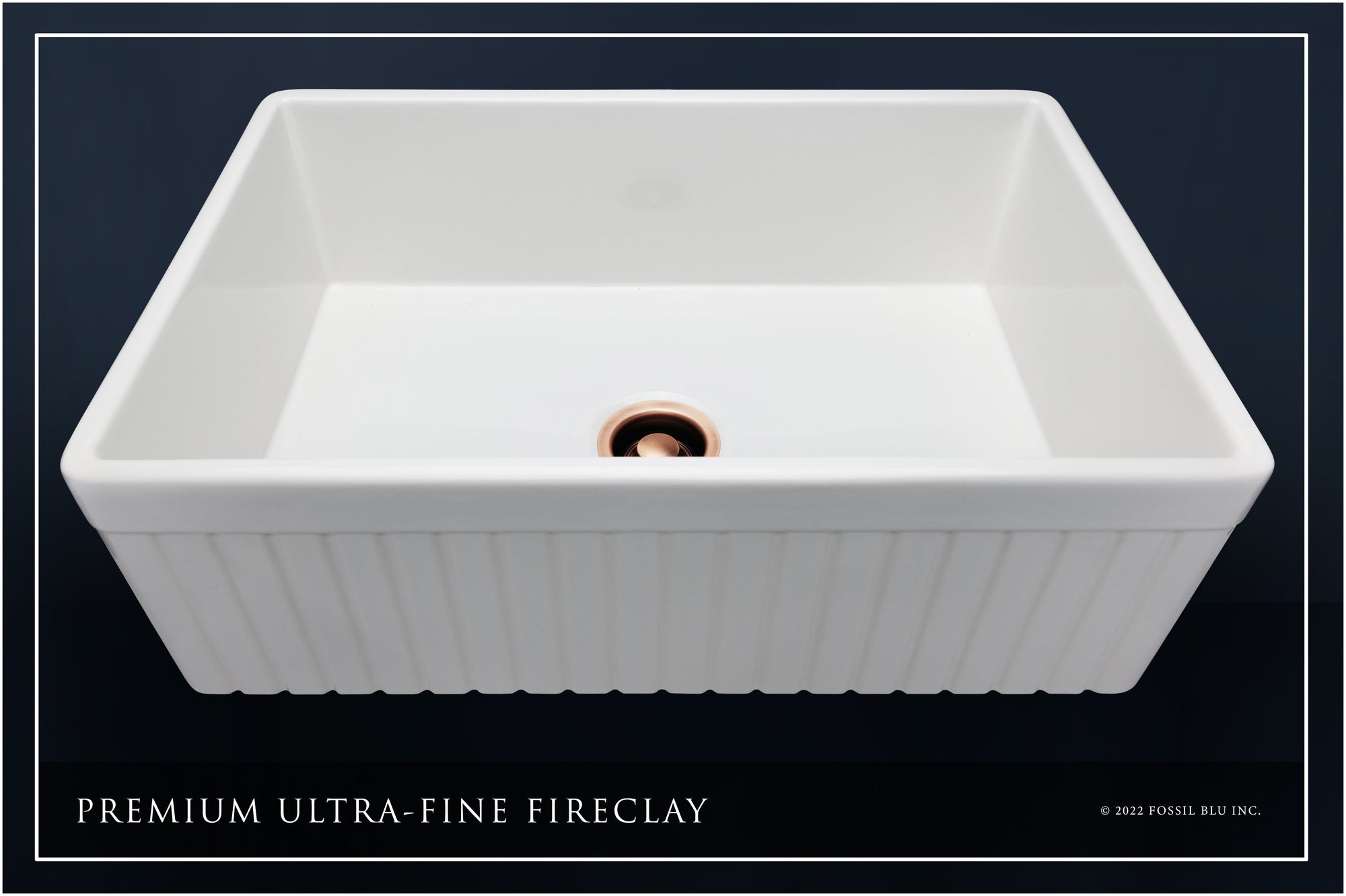 FSW1007AC LUXURY 33-INCH SOLID FIRECLAY FARMHOUSE SINK IN WHITE, ANTIQUE COPPER ACCS, FLUTED FRONT