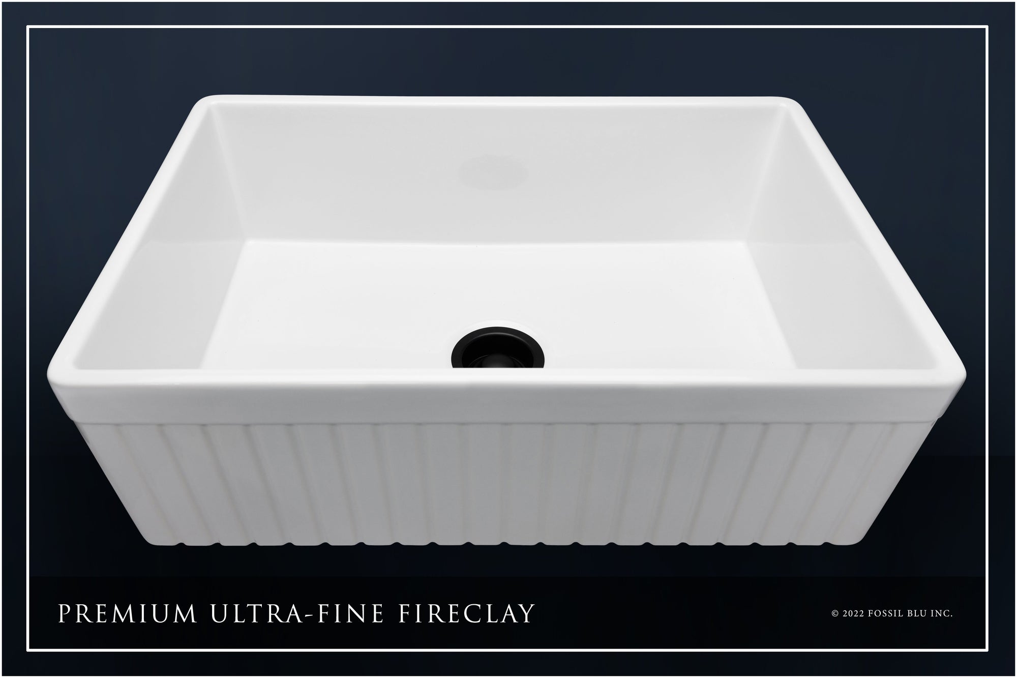 FSW1007MB LUXURY 33-INCH SOLID FIRECLAY FARMHOUSE SINK IN WHITE, MATTE BLACK ACCS, FLUTED FRONT