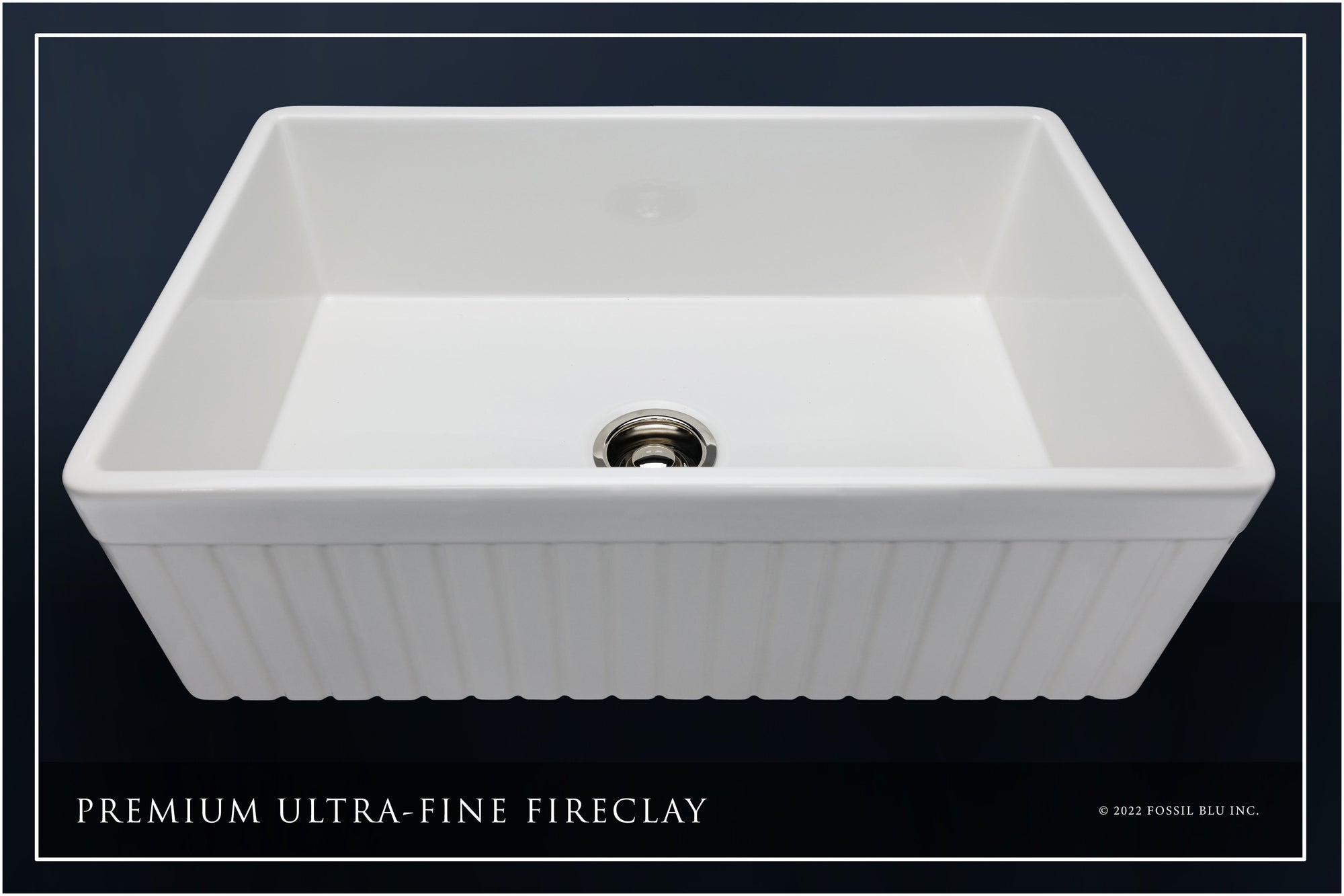 FSW1007PN LUXURY 33-INCH SOLID FIRECLAY FARMHOUSE SINK IN WHITE, POLISHED NICKEL ACCS, FLUTED FRONT