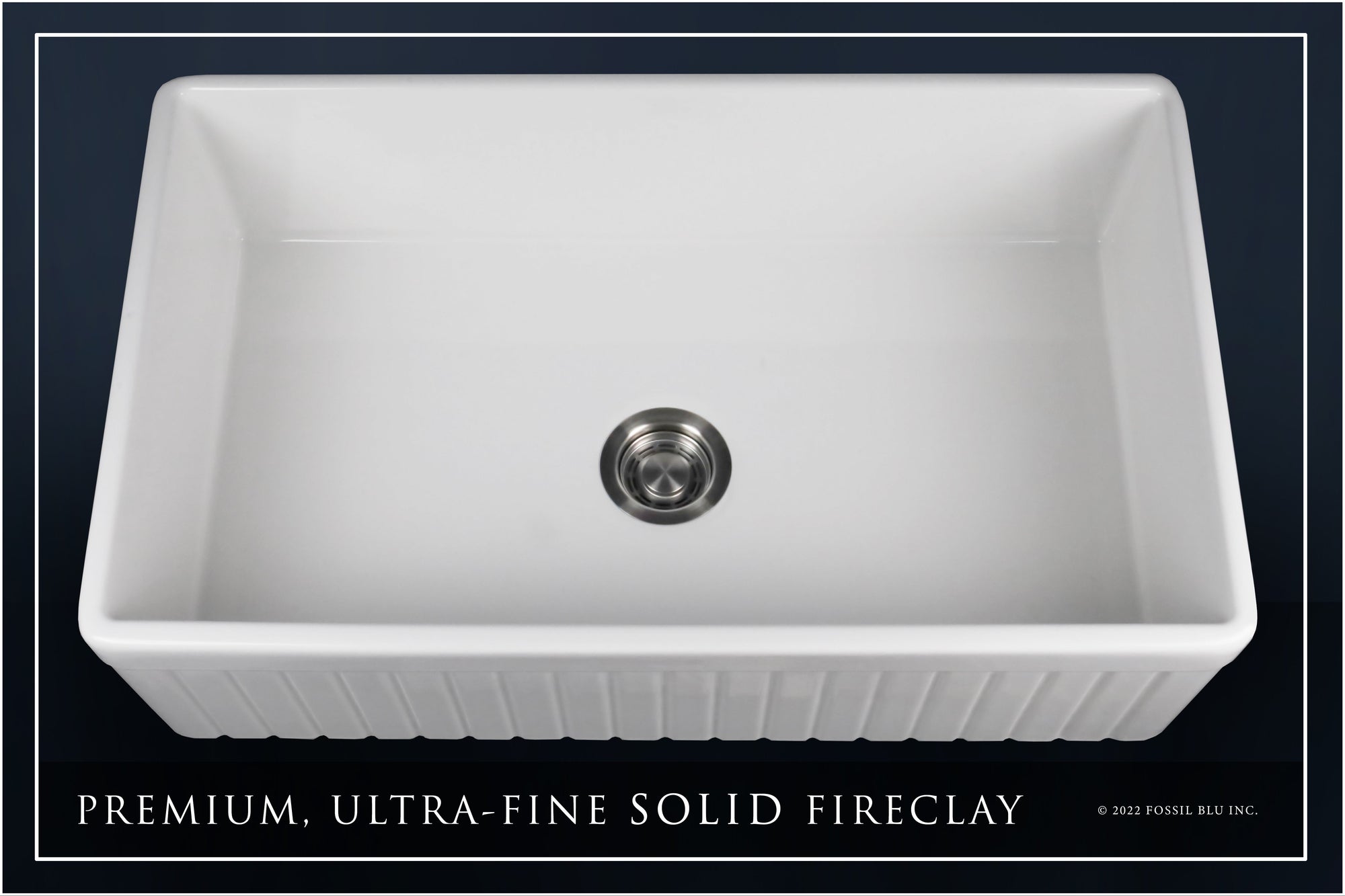 FSW1007 LUXURY 33-INCH SOLID FIRECLAY FARMHOUSE SINK IN WHITE, STAINLESS STEEL ACCS, FLUTED FRONT
