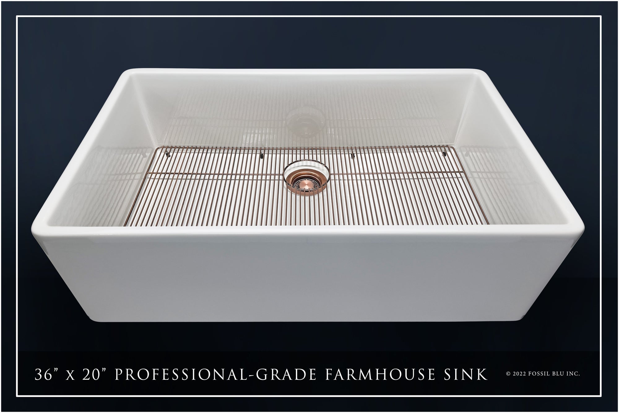 FSW1008AC LUXURY 36-INCH SOLID FIRECLAY FARMHOUSE SINK IN WHITE, ANTIQUE COPPER ACCS, FLAT FRONT