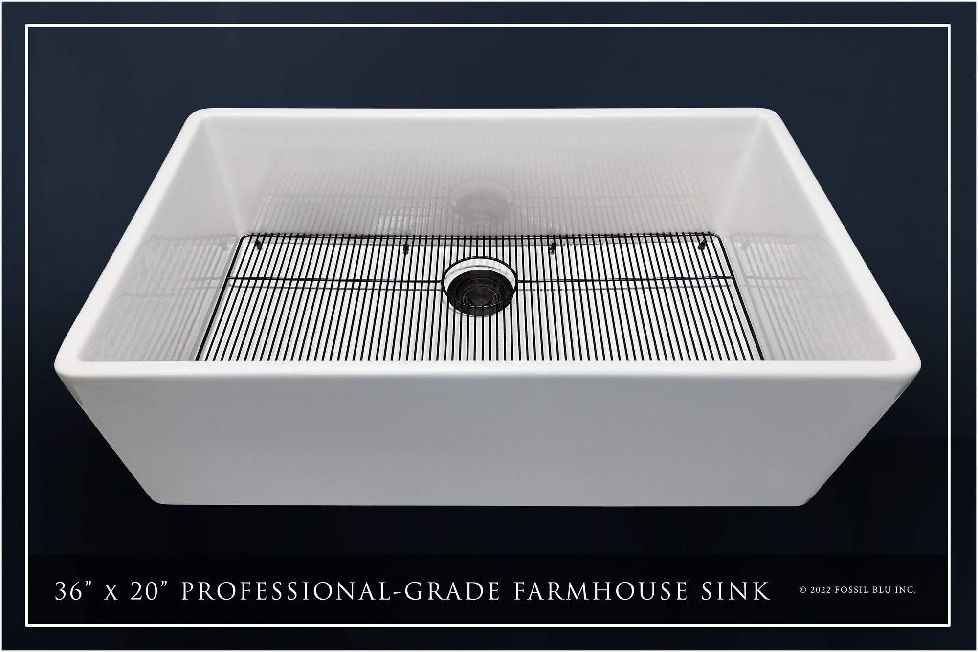 FSW1008MB LUXURY 36-INCH SOLID FIRECLAY FARMHOUSE SINK IN WHITE, MATTE BLACK ACCS, FLAT FRONT