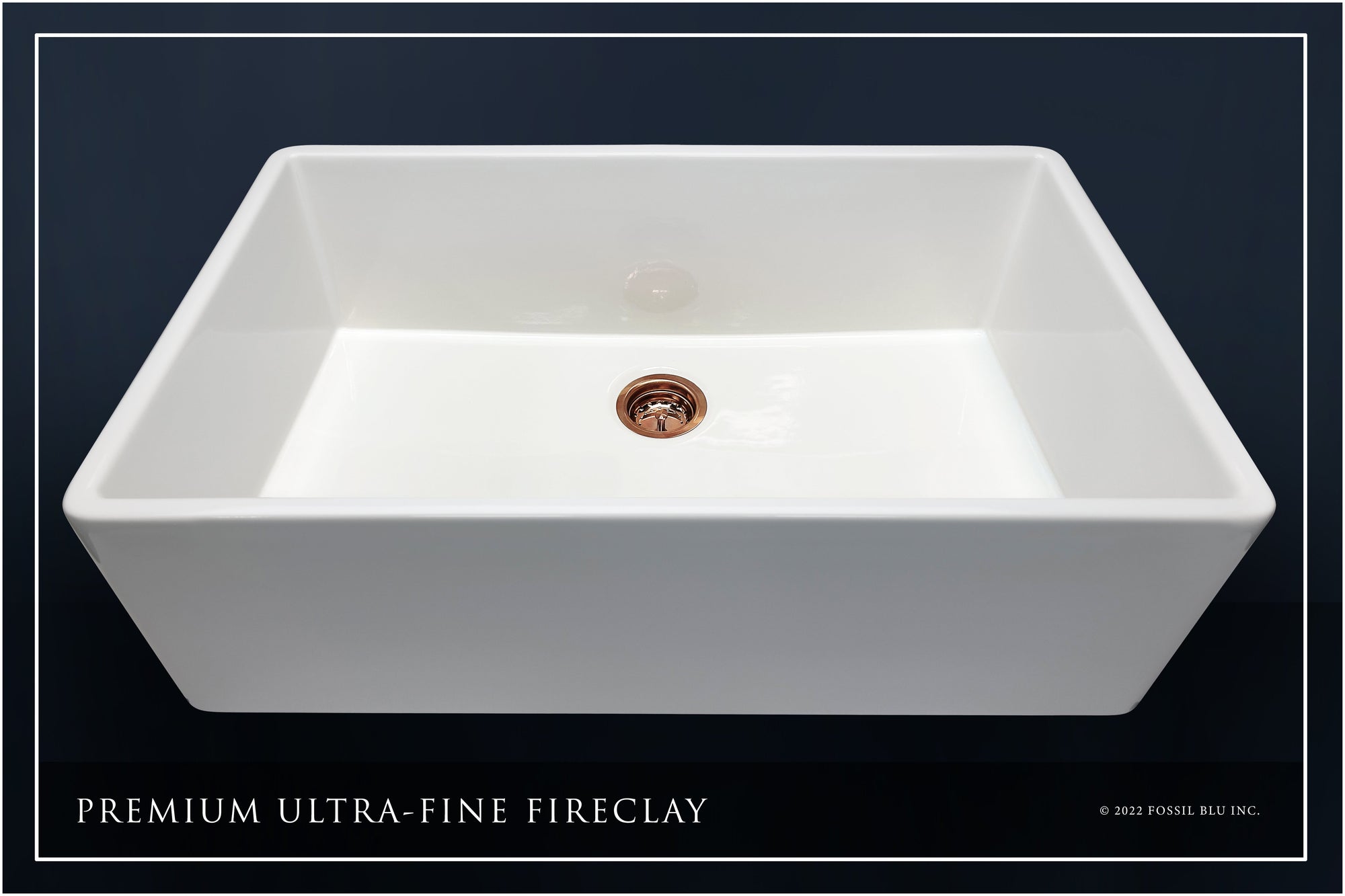 FSW1008RG LUXURY 36-INCH SOLID FIRECLAY FARMHOUSE SINK IN WHITE, POL. ROSE GOLD ACCS, FLAT FRONT