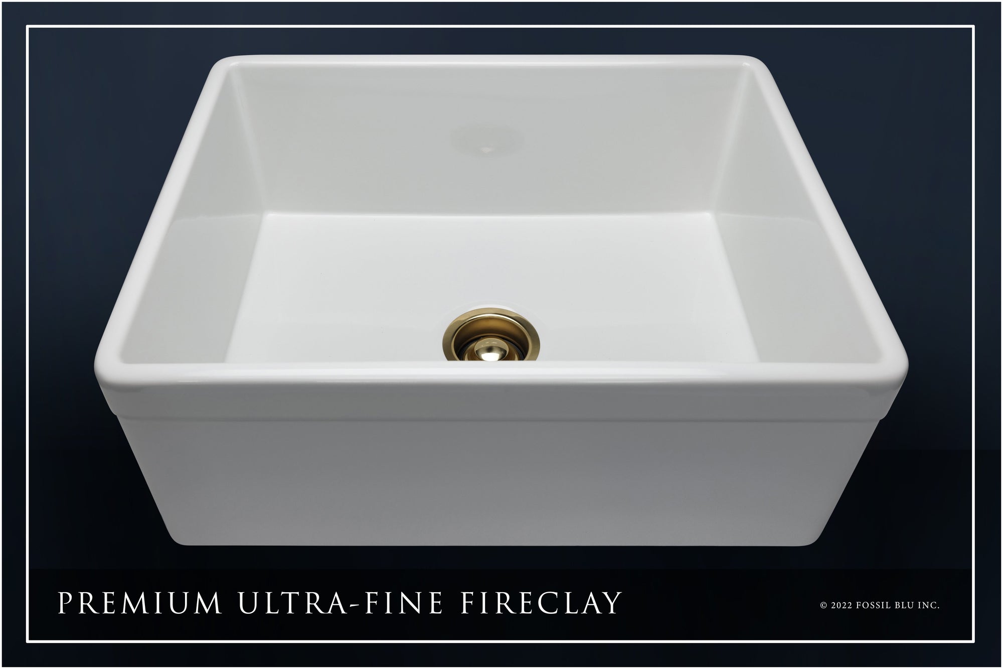 FSW1010BB LUXURY 26-INCH SOLID FIRECLAY FARMHOUSE SINK IN WHITE, MATTE GOLD ACCS, BELTED FRONT