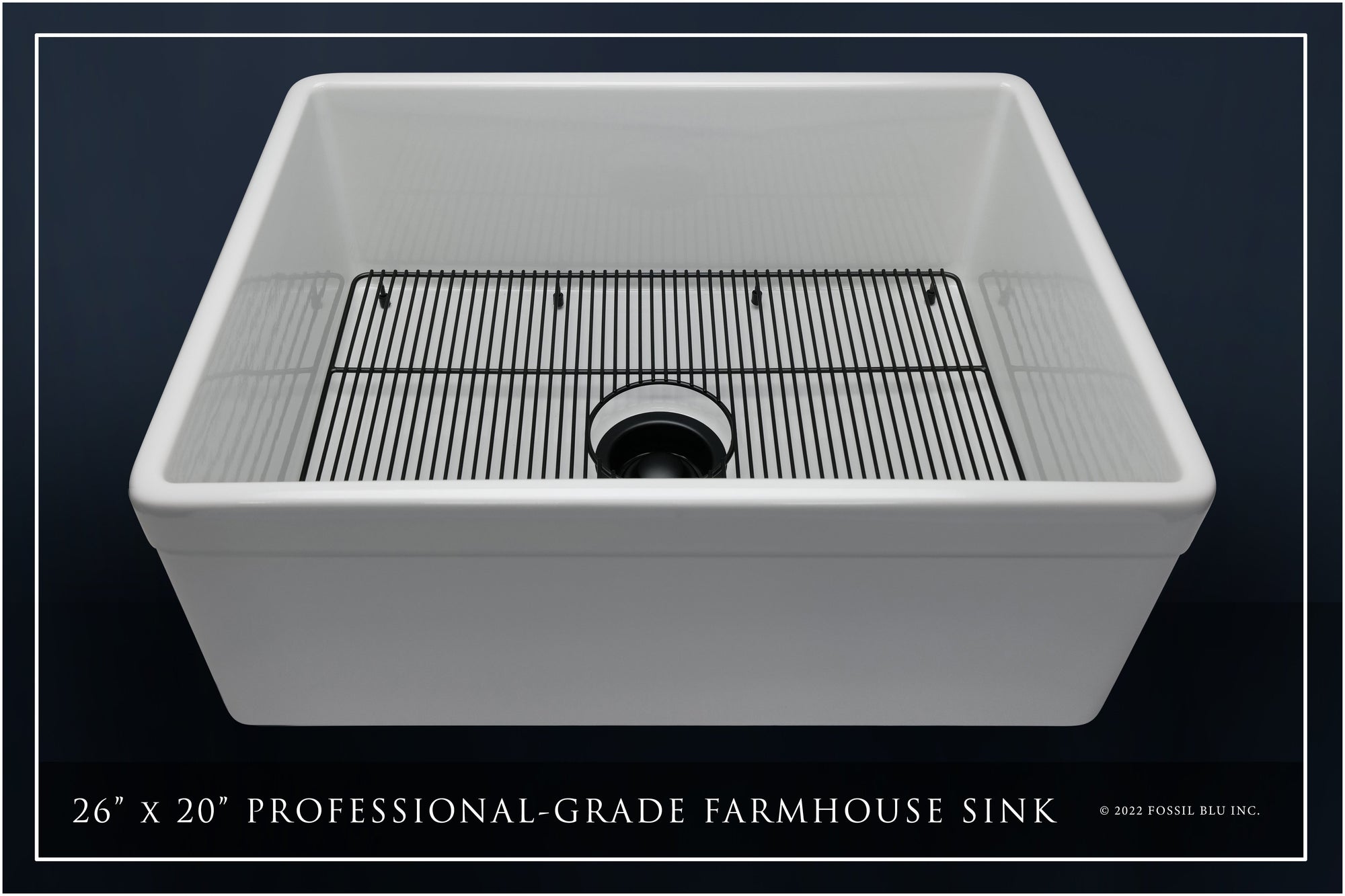 FSW1010MB LUXURY 26-INCH SOLID FIRECLAY FARMHOUSE SINK IN WHITE, MATTE BLACK ACCS, BELTED FRONT