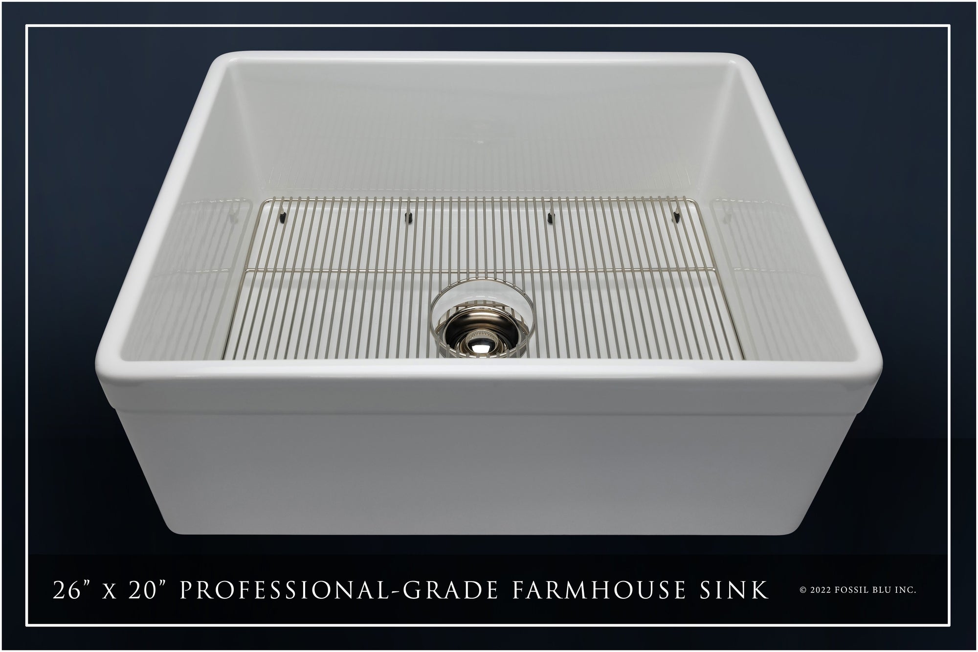 FSW1010PN LUXURY 26-INCH SOLID FIRECLAY FARMHOUSE SINK IN WHITE, POLISHED NICKEL ACCS, BELTED FRONT