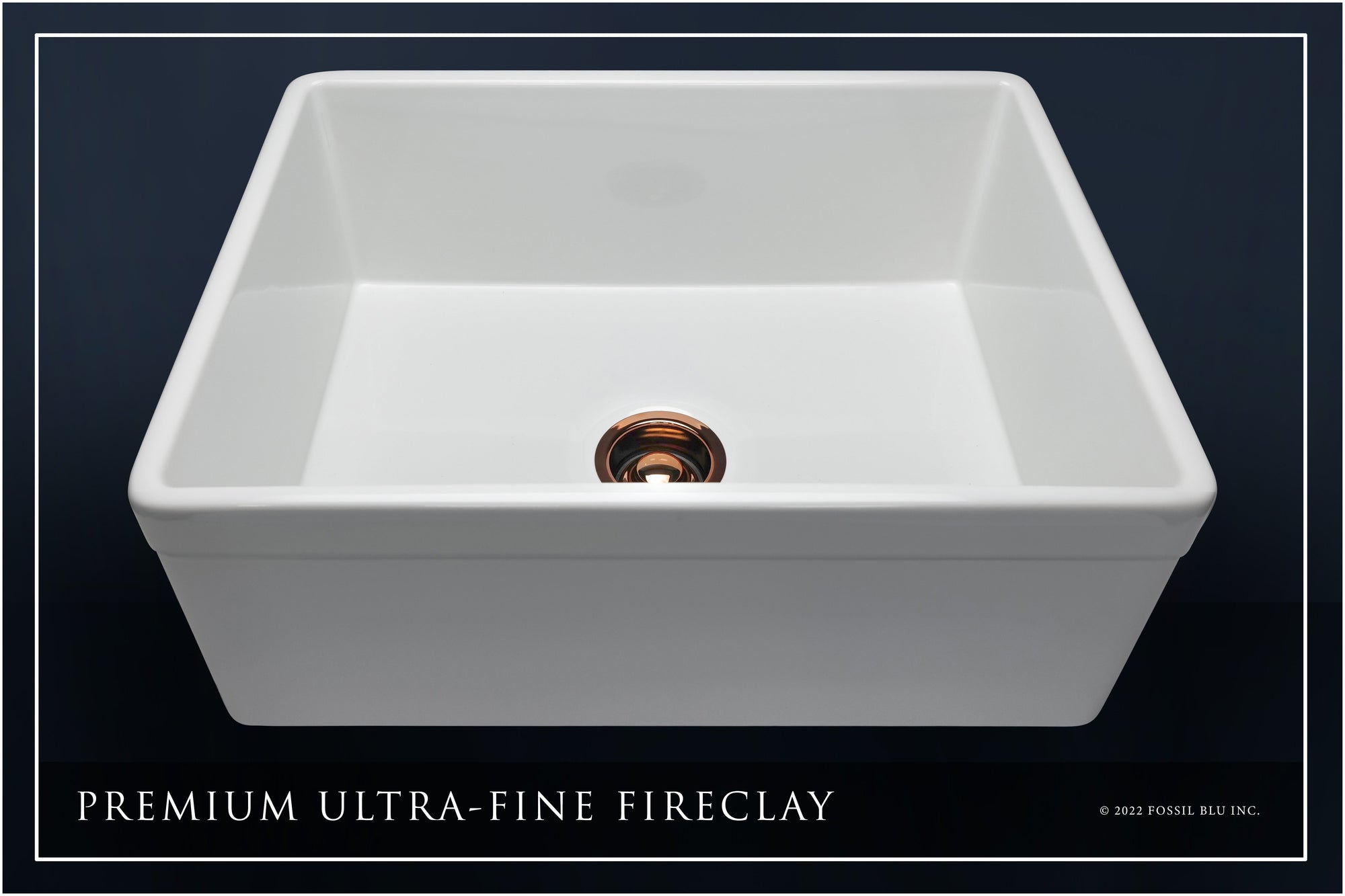 FSW1010RG LUXURY 26-INCH SOLID FIRECLAY FARMHOUSE SINK IN WHITE, POL. ROSE GOLD ACCS, BELTED FRONT