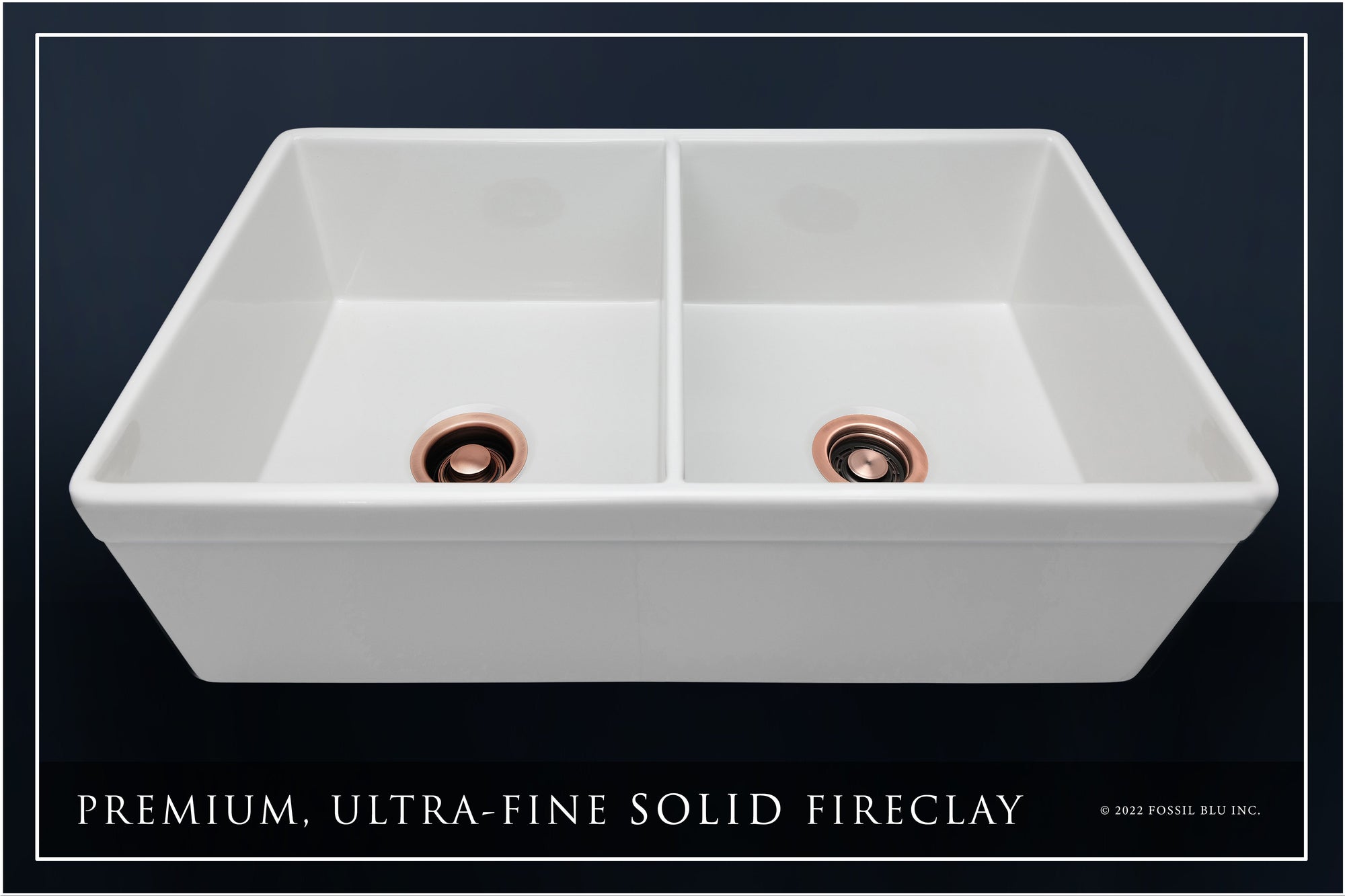 FSW1012AC LUXURY 33-INCH SOLID FIRECLAY FARMHOUSE SINK IN WHITE, ANTIQUE COPPER ACCS, BELTED FRONT