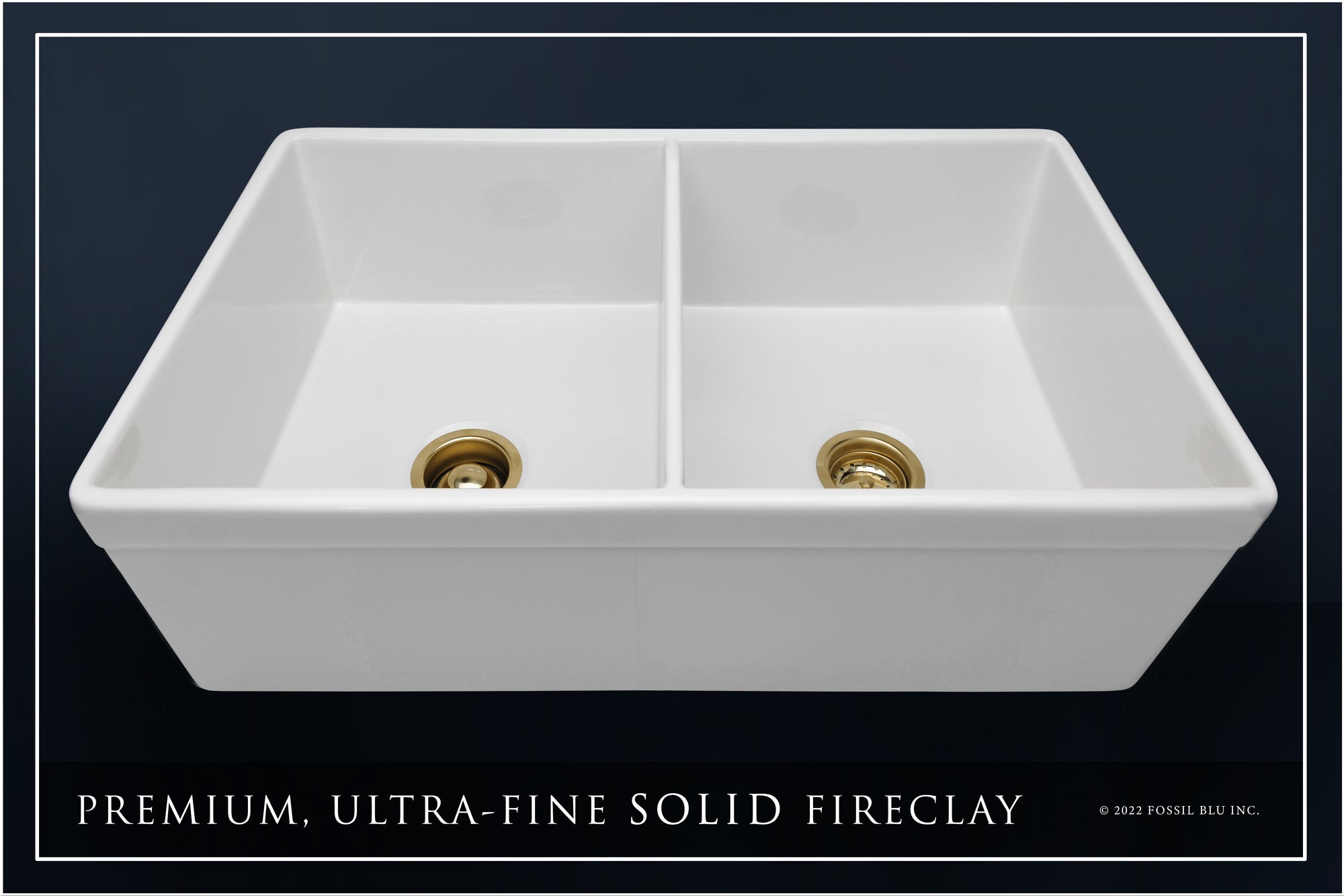 FSW1012BB LUXURY 33-INCH SOLID FIRECLAY FARMHOUSE SINK IN WHITE, MATTE GOLD ACCS, BELTED FRONT