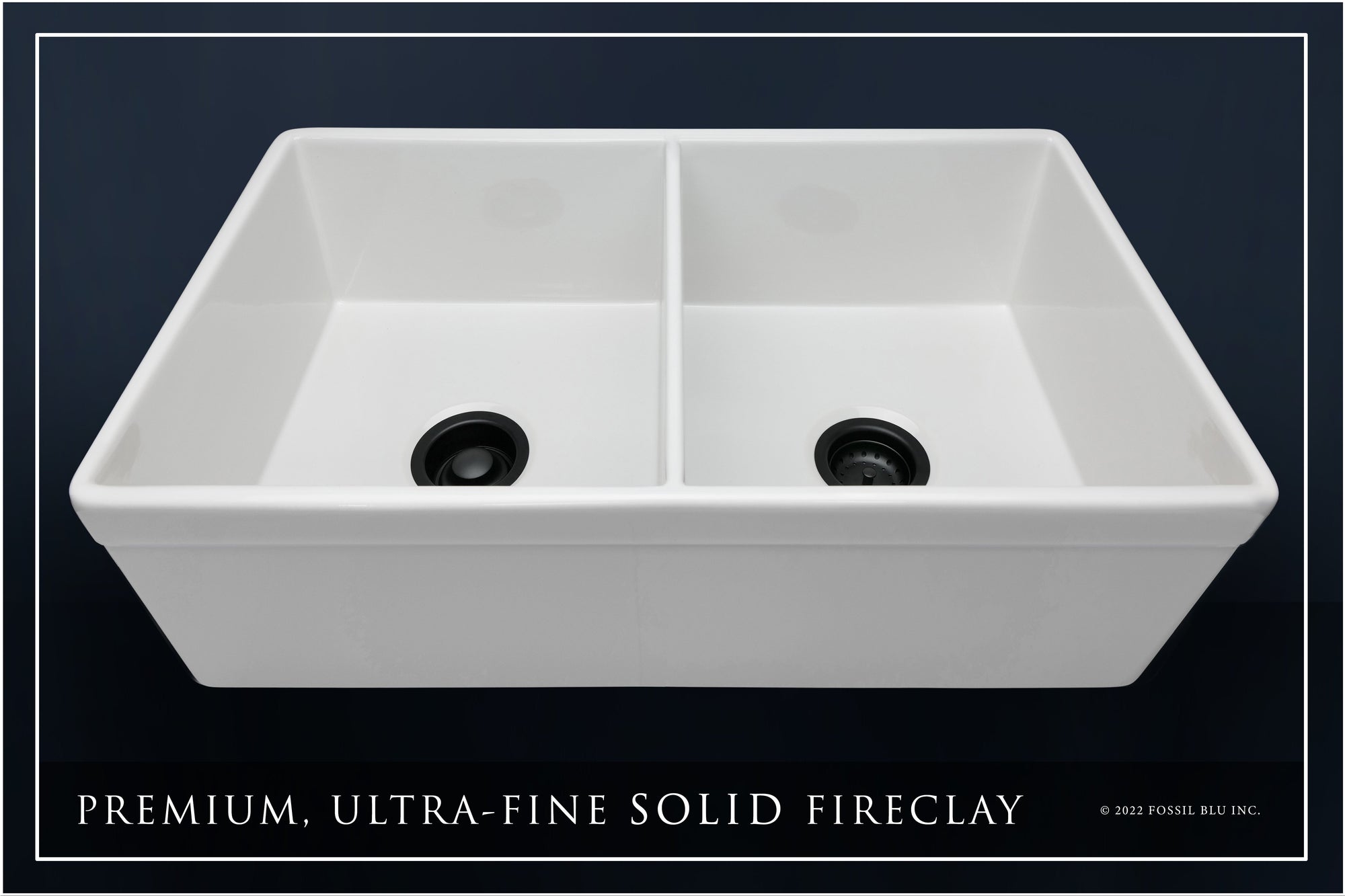 FSW1012MB LUXURY 33-INCH SOLID FIRECLAY FARMHOUSE SINK IN WHITE, MATTE BLACK ACCS, BELTED FRONT