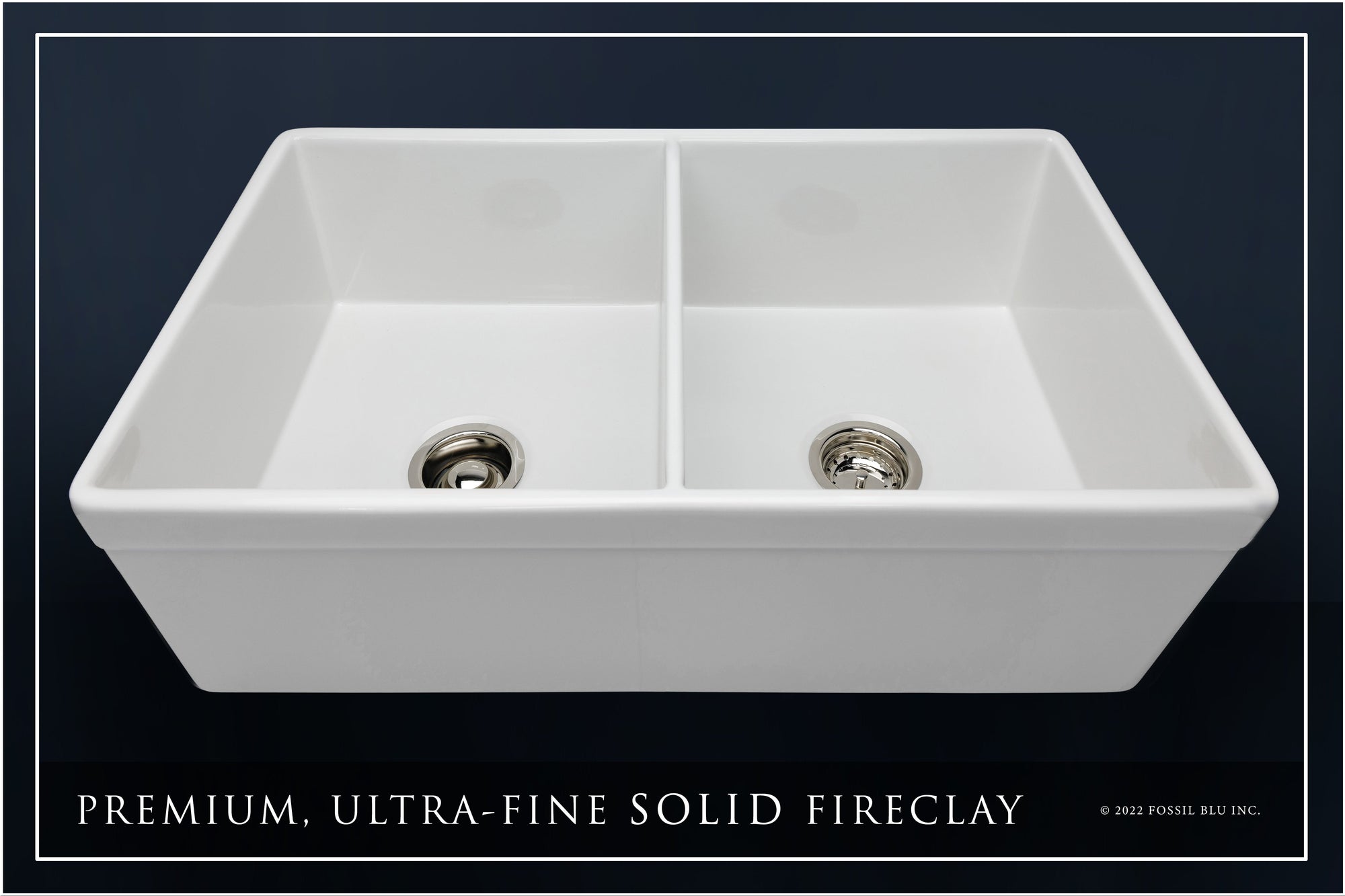 FSW1012PN LUXURY 33-INCH SOLID FIRECLAY FARMHOUSE SINK IN WHITE, POLISHED NICKEL ACCS, BELTED FRONT