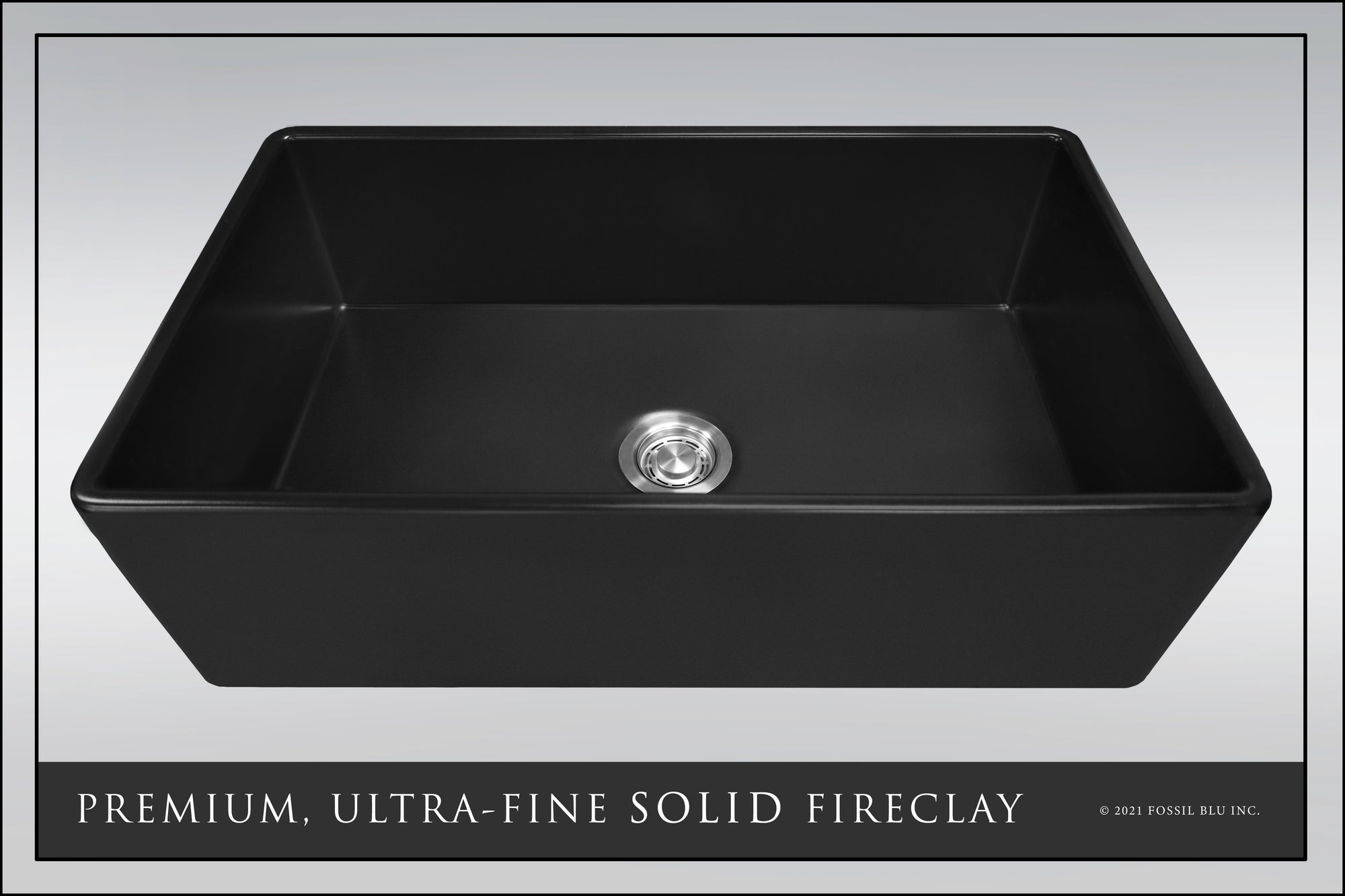 FSW1022 LUXURY 33-INCH SOLID FIRECLAY FARMHOUSE SINK, MATTE BLACK, ST. STEEL ACCS, FLAT FRONT