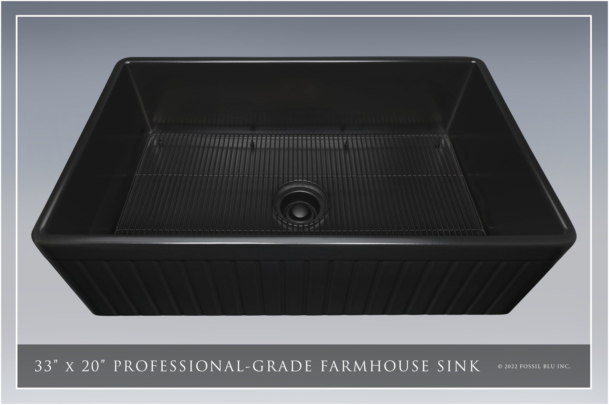 FSW1027MB LUXURY 33-INCH SOLID FIRECLAY FARMHOUSE SINK, MATTE BLACK, MATTE BLACK ACCS, FLUTED FRONT