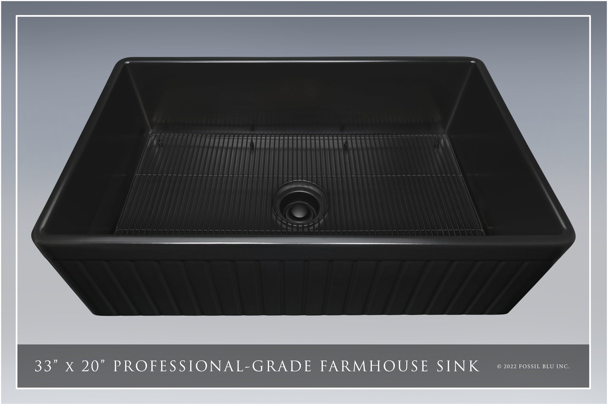 FSW1027MB LUXURY 33-INCH SOLID FIRECLAY FARMHOUSE SINK, MATTE BLACK, MATTE BLACK ACCS, FLUTED FRONT