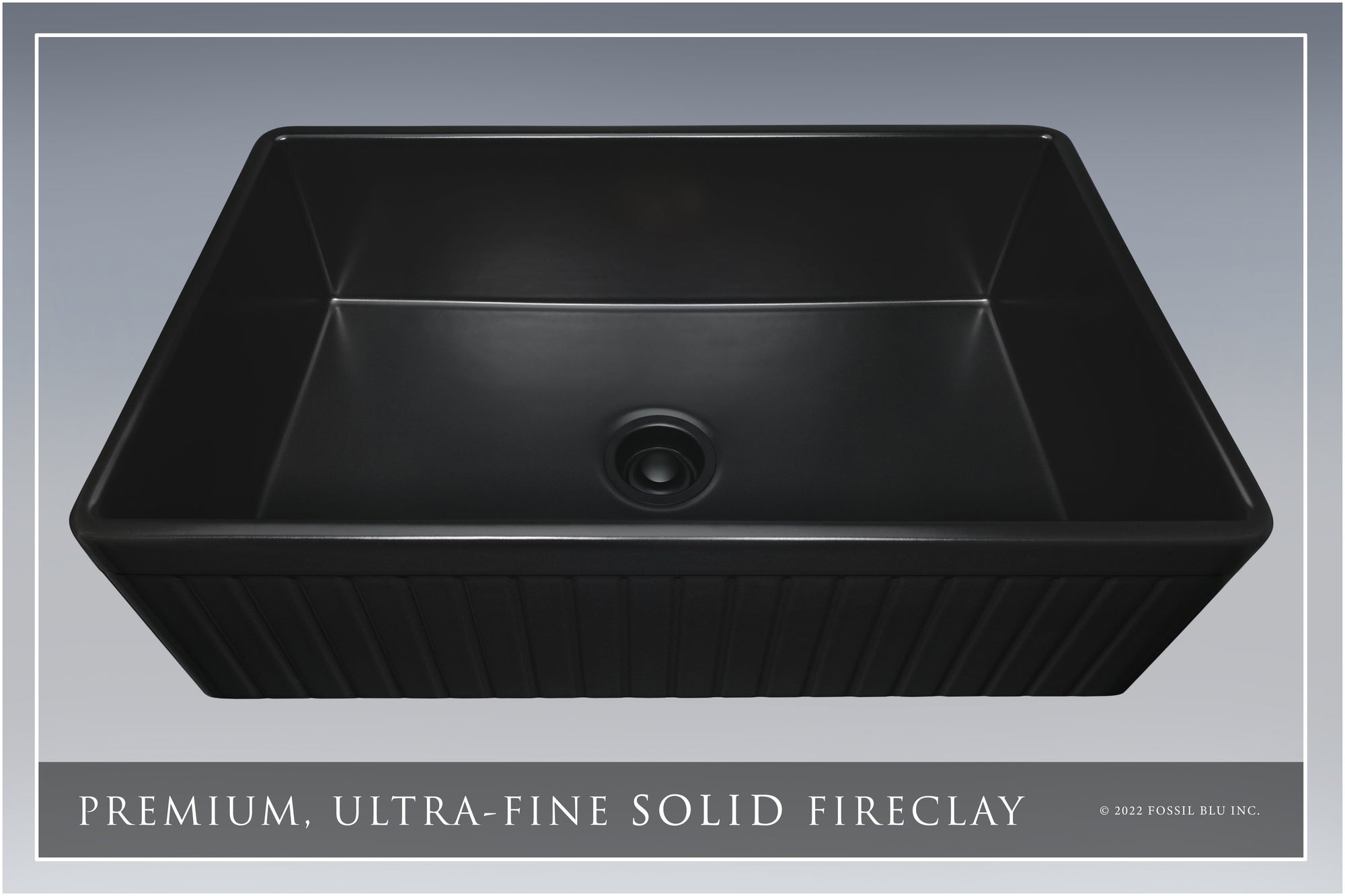 FSW1027MB LUXURY 33-INCH SOLID FIRECLAY FARMHOUSE SINK, MATTE BLACK, MATTE BLACK ACCS, FLUTED FRONT
