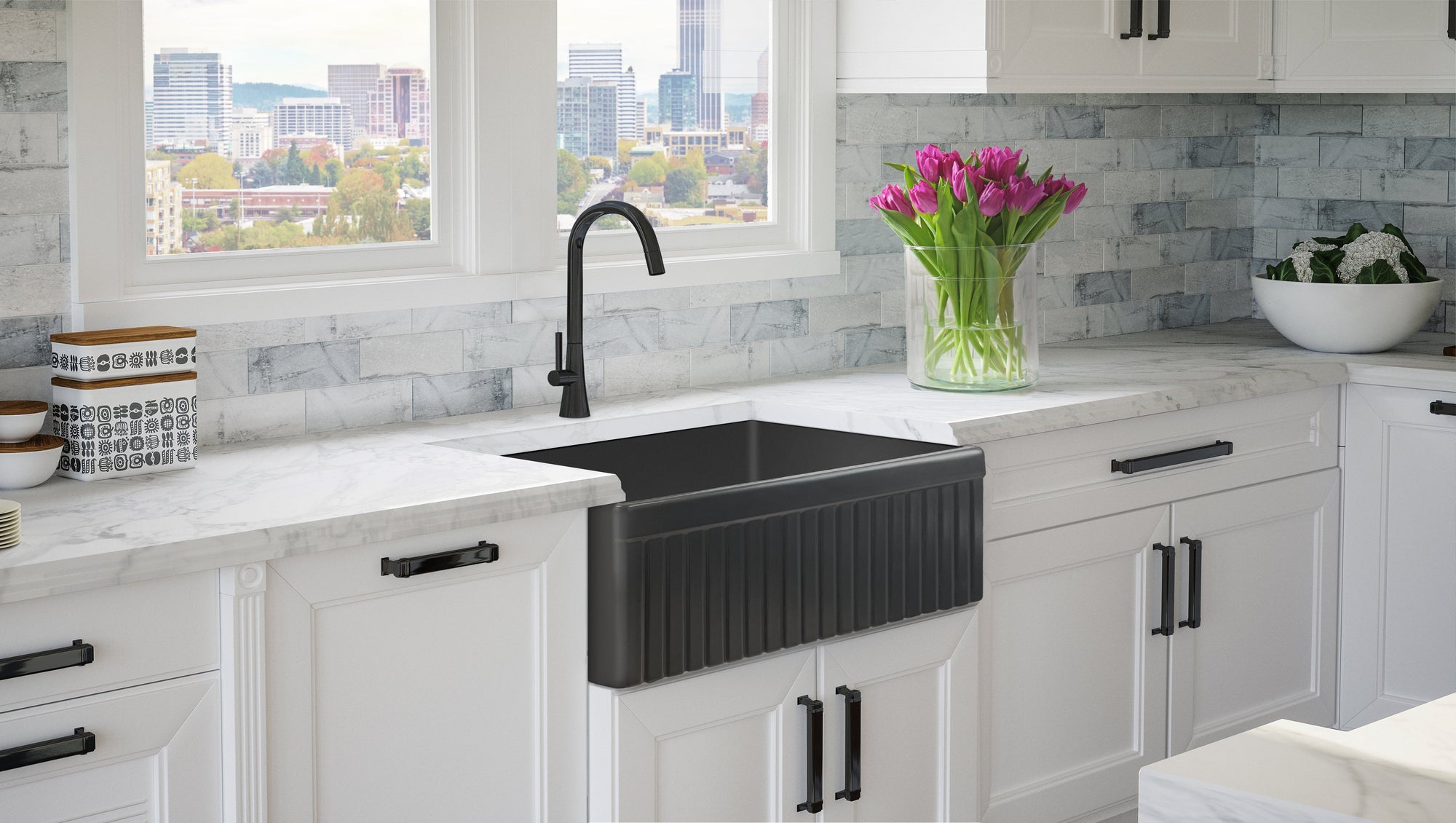 Black sink with white cabinets online