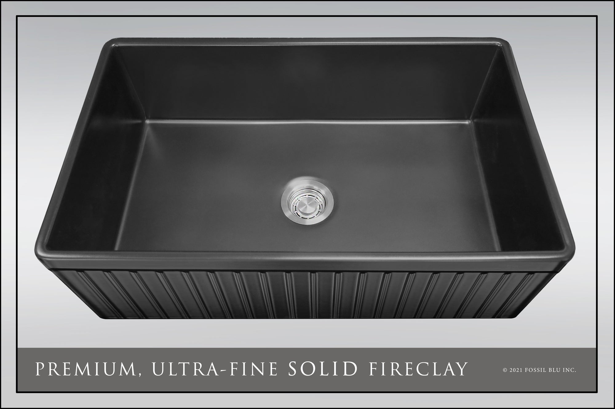 FSW1027 LUXURY 33-INCH SOLID FIRECLAY FARMHOUSE SINK, MATTE BLACK, ST. STEEL ACCS, FLUTED FRONT