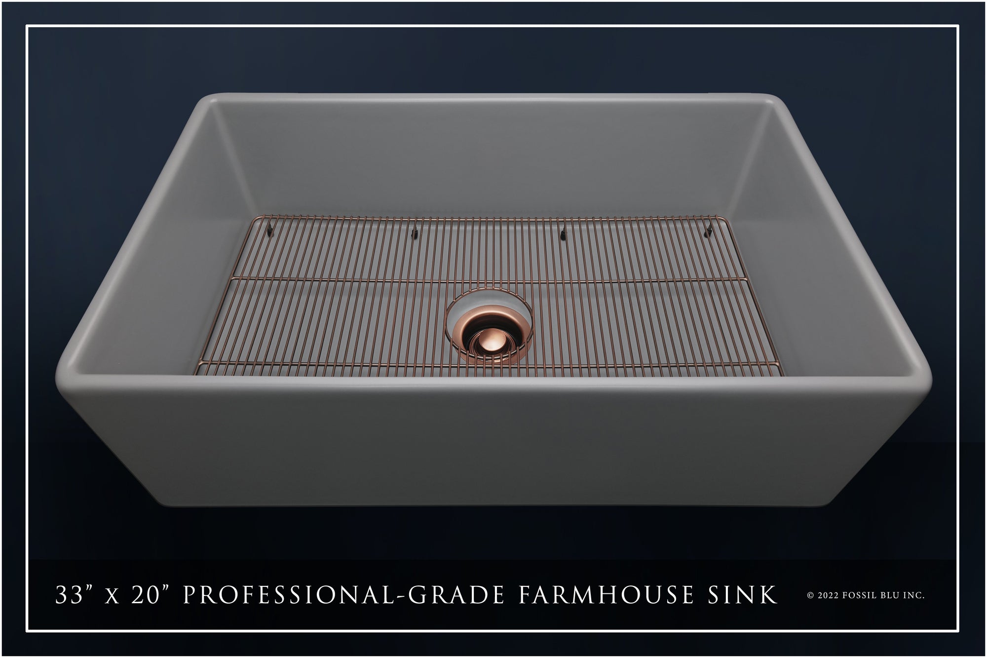 FSW1042AC LUXURY 33-INCH SOLID FIRECLAY FARMHOUSE SINK, MATTE GRAY, ANTIQUE COPPER ACCS, FLAT FRONT