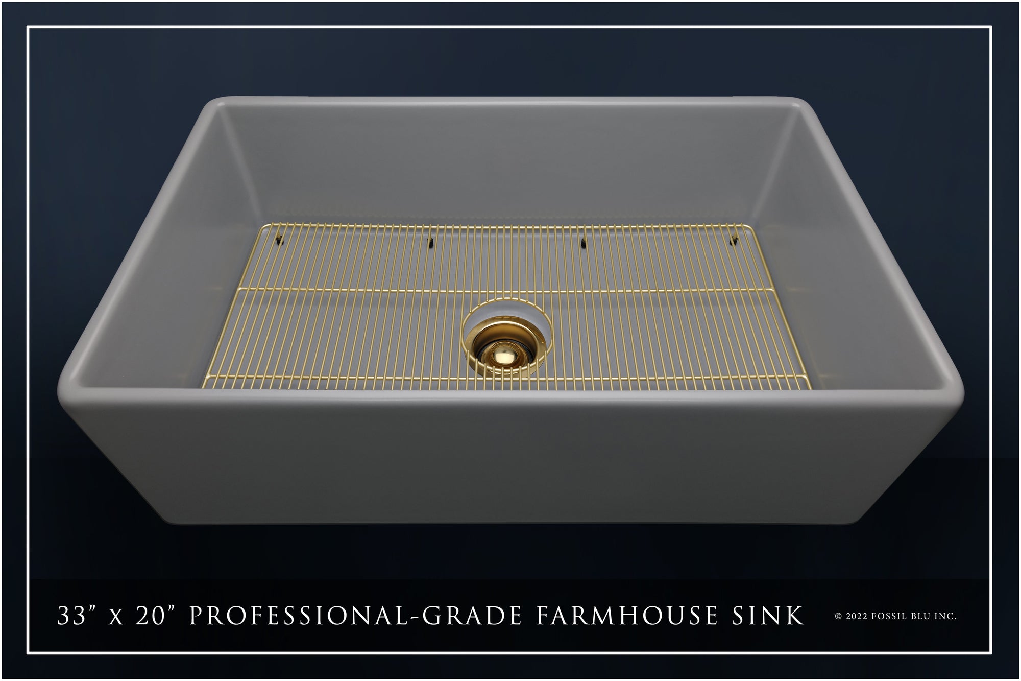 FSW1042BB LUXURY 33-INCH SOLID FIRECLAY FARMHOUSE SINK, MATTE GRAY, MATTE GOLD ACCS, FLAT FRONT