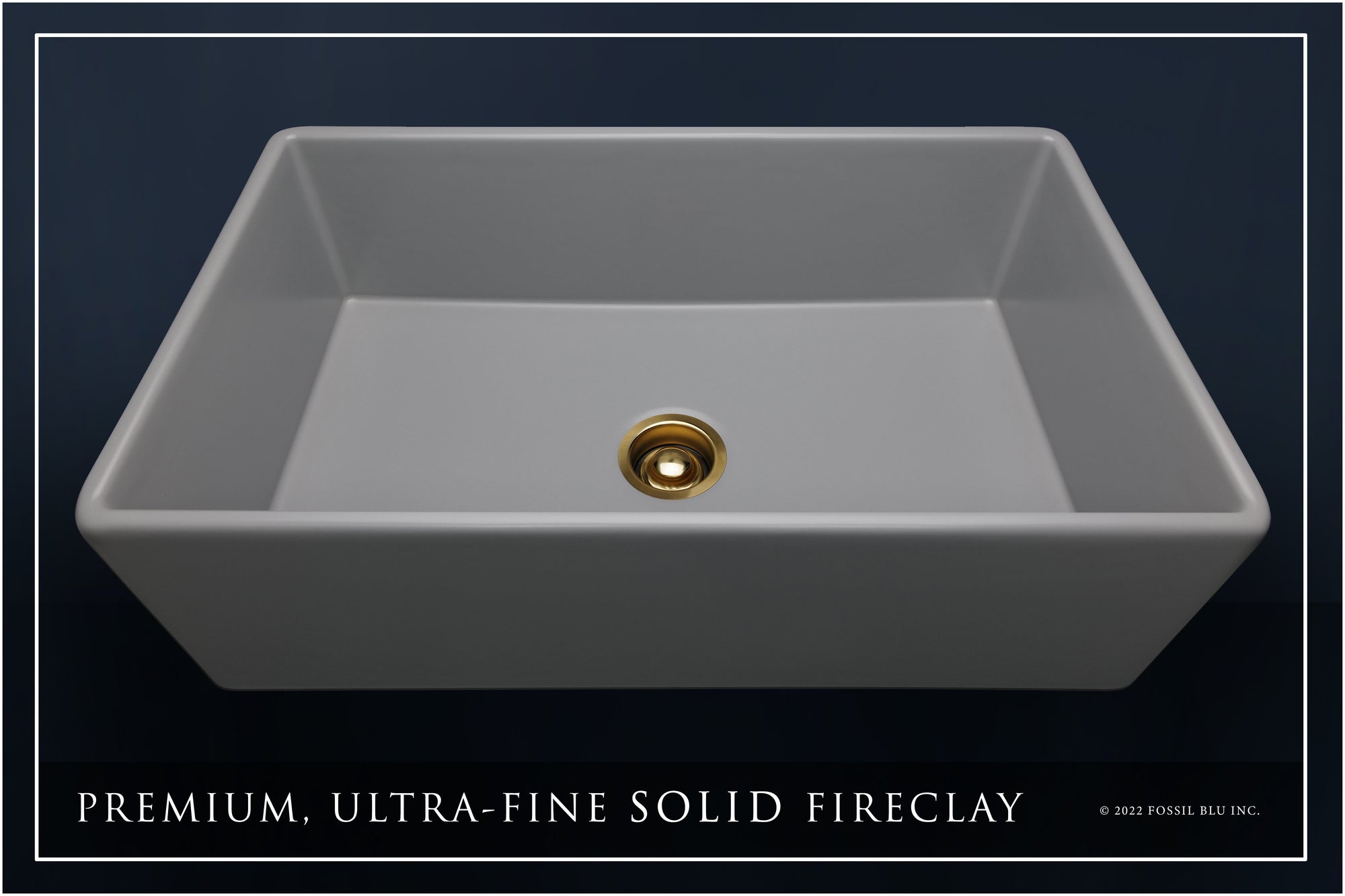 FSW1042BB LUXURY 33-INCH SOLID FIRECLAY FARMHOUSE SINK, MATTE GRAY, MATTE GOLD ACCS, FLAT FRONT