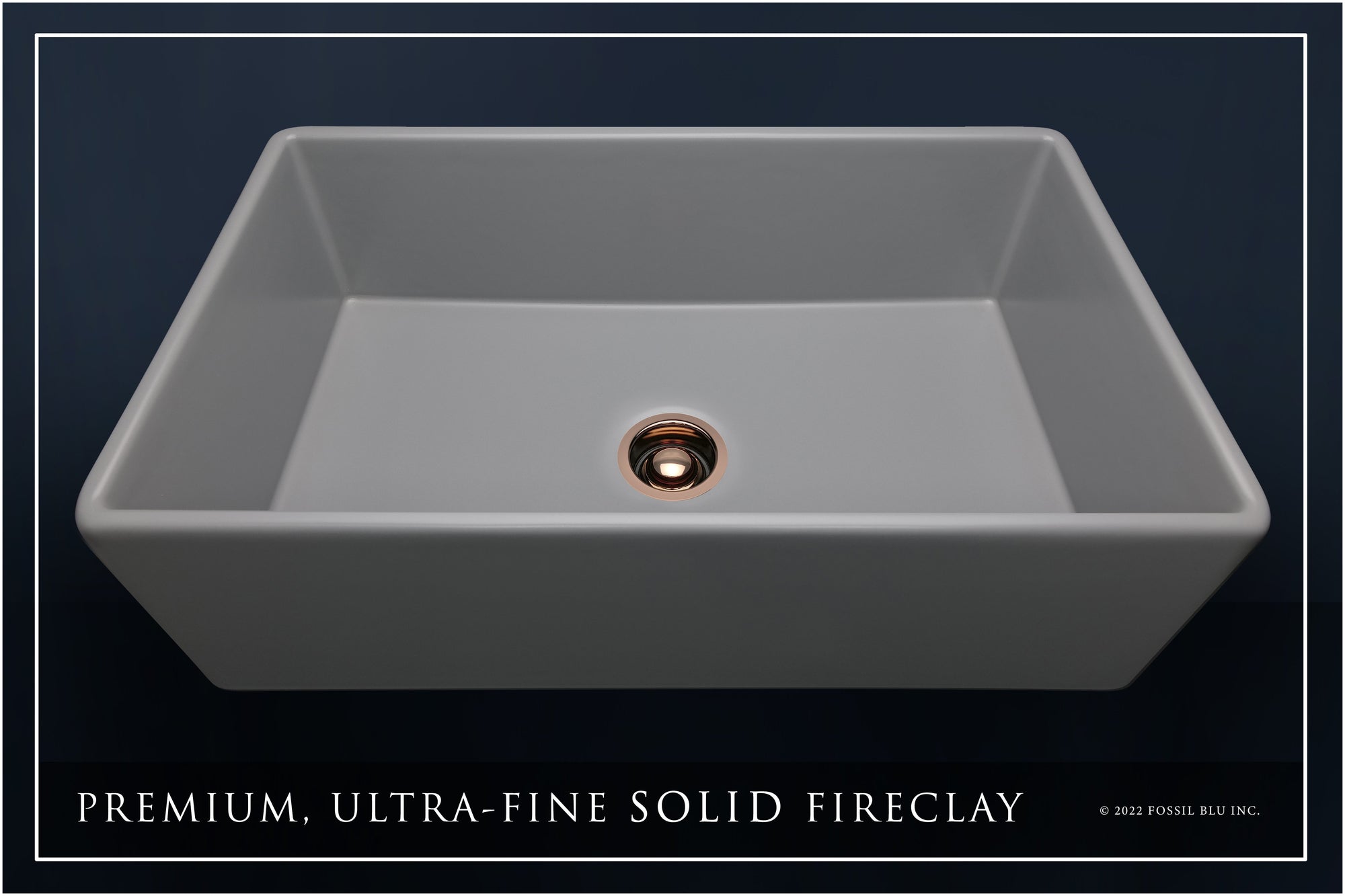 FSW1042RG LUXURY 33-INCH SOLID FIRECLAY FARMHOUSE SINK, MATTE GRAY, POL. ROSE GOLD ACCS, FLAT FRONT