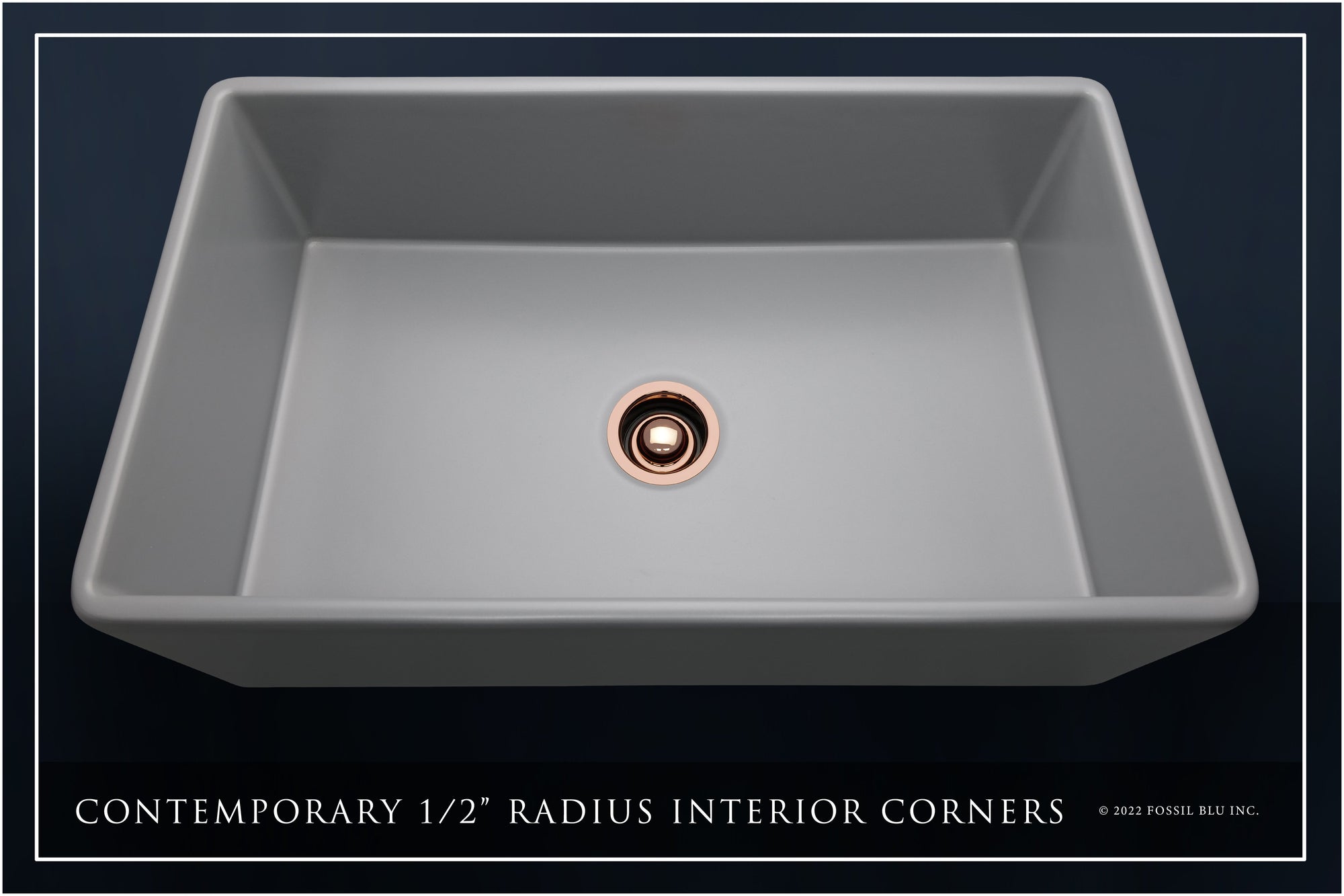 FSW1042RG LUXURY 33-INCH SOLID FIRECLAY FARMHOUSE SINK, MATTE GRAY, POL. ROSE GOLD ACCS, FLAT FRONT