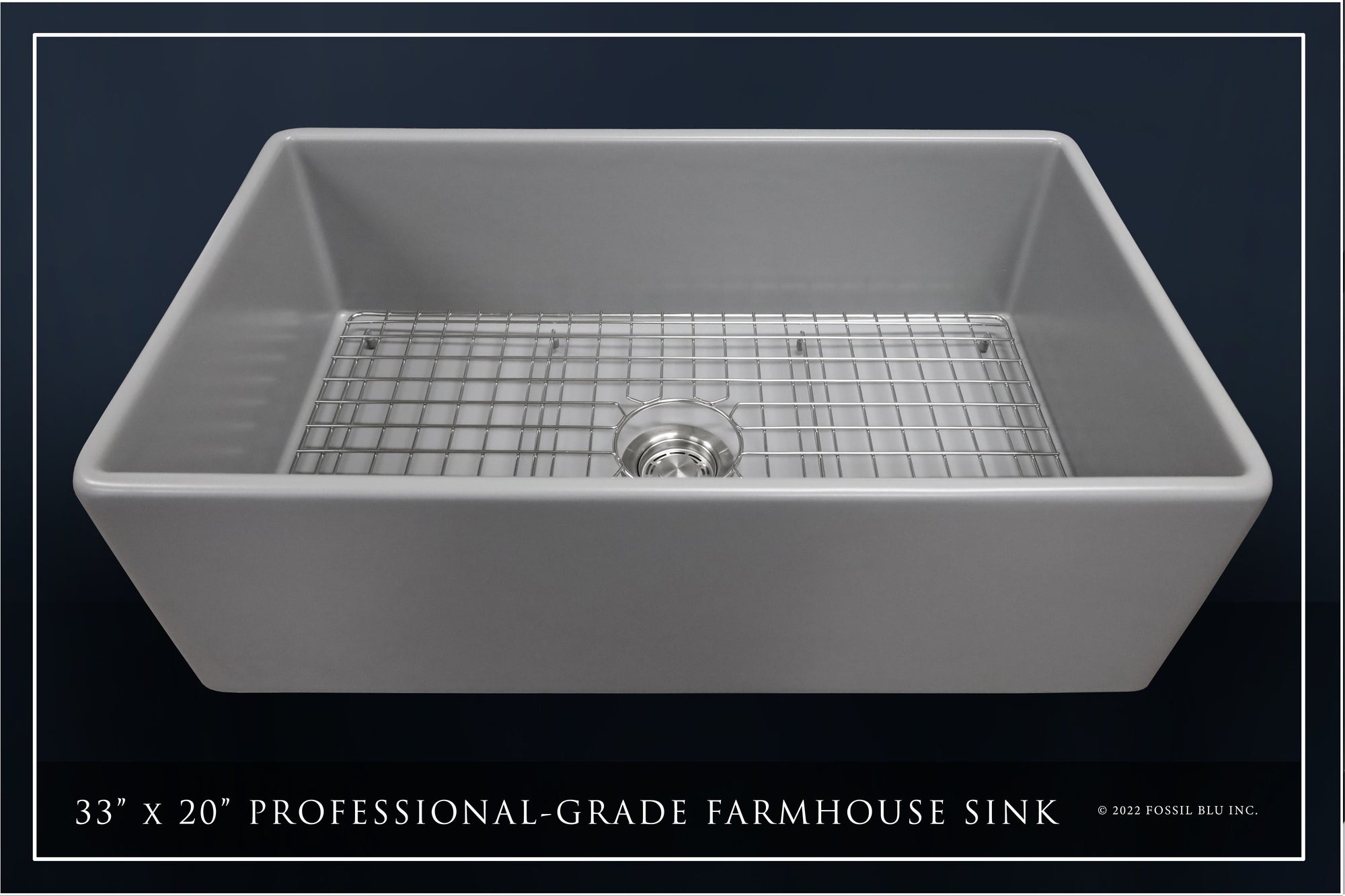 FSW1042 LUXURY 33-INCH SOLID FIRECLAY FARMHOUSE SINK, MATTE GRAY, ST. STEEL ACCS, FLAT FRONT