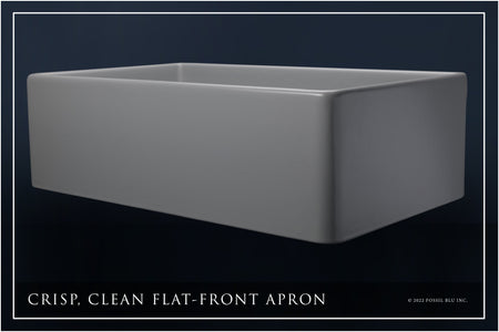 FSW1042 Luxury 33-inch Solid Fireclay Farmhouse Sink, Matte Gray, St. Steel Accs, Flat Front