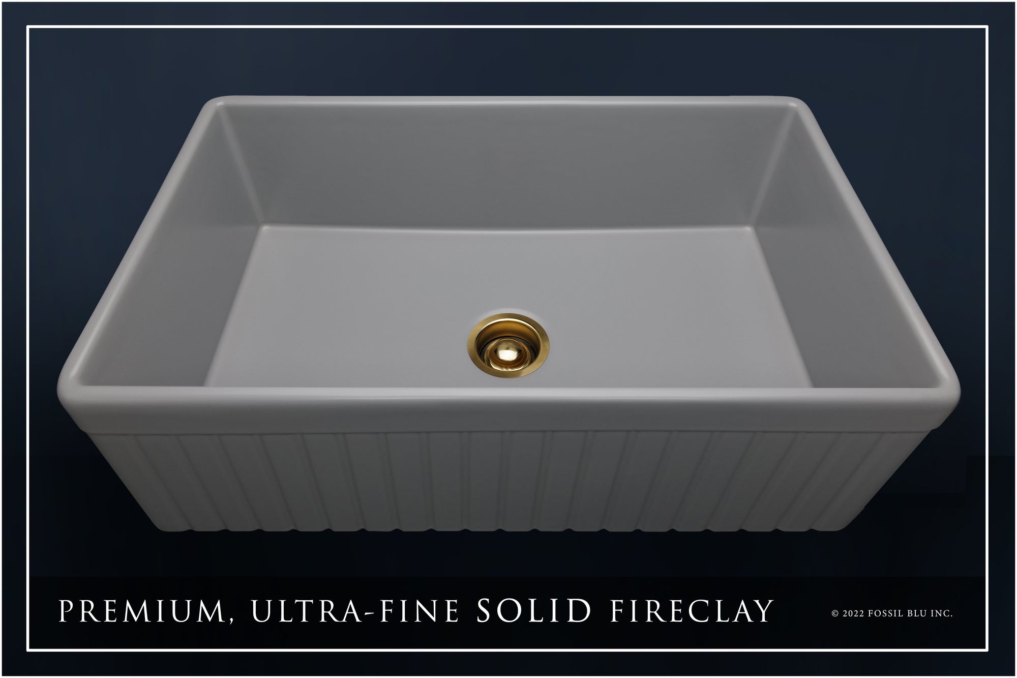 FSW1047BB LUXURY 33-INCH SOLID FIRECLAY FARMHOUSE SINK, MATTE GRAY, MATTE GOLD ACCS, FLUTED FRONT