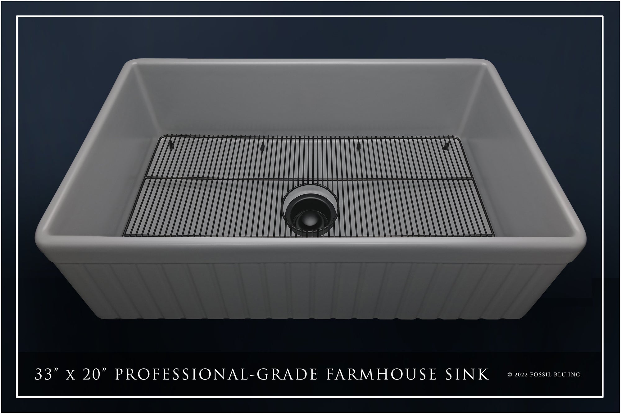 FSW1047MB LUXURY 33-INCH SOLID FIRECLAY FARMHOUSE SINK, MATTE GRAY, MATTE BLACK ACCS, FLUTED FRONT