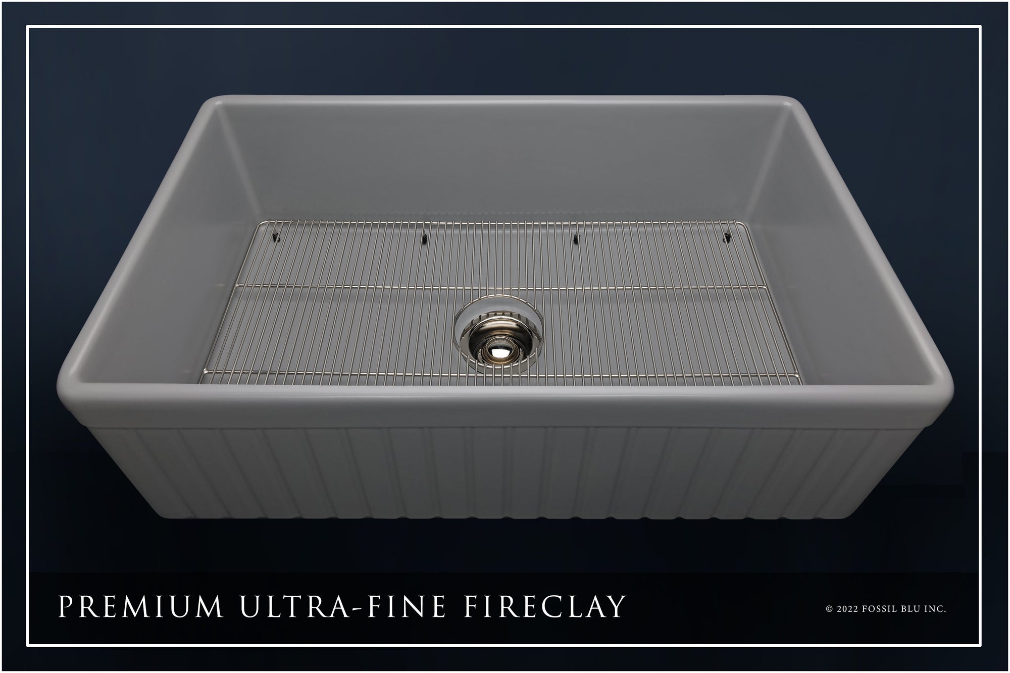 FSW1047PN LUX 33-INCH SOLID FIRECLAY FARMHOUSE SINK, MATTE GRAY, POLISHED NICKEL ACCS, FLUTED FRONT