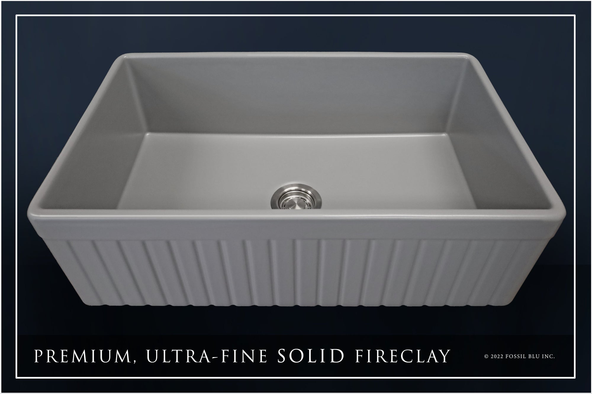 FSW1047 LUX 33-INCH SOLID FIRECLAY FARMHOUSE SINK, MATTE GRAY, STAINLESS STEEL ACCS, FLUTED FRONT