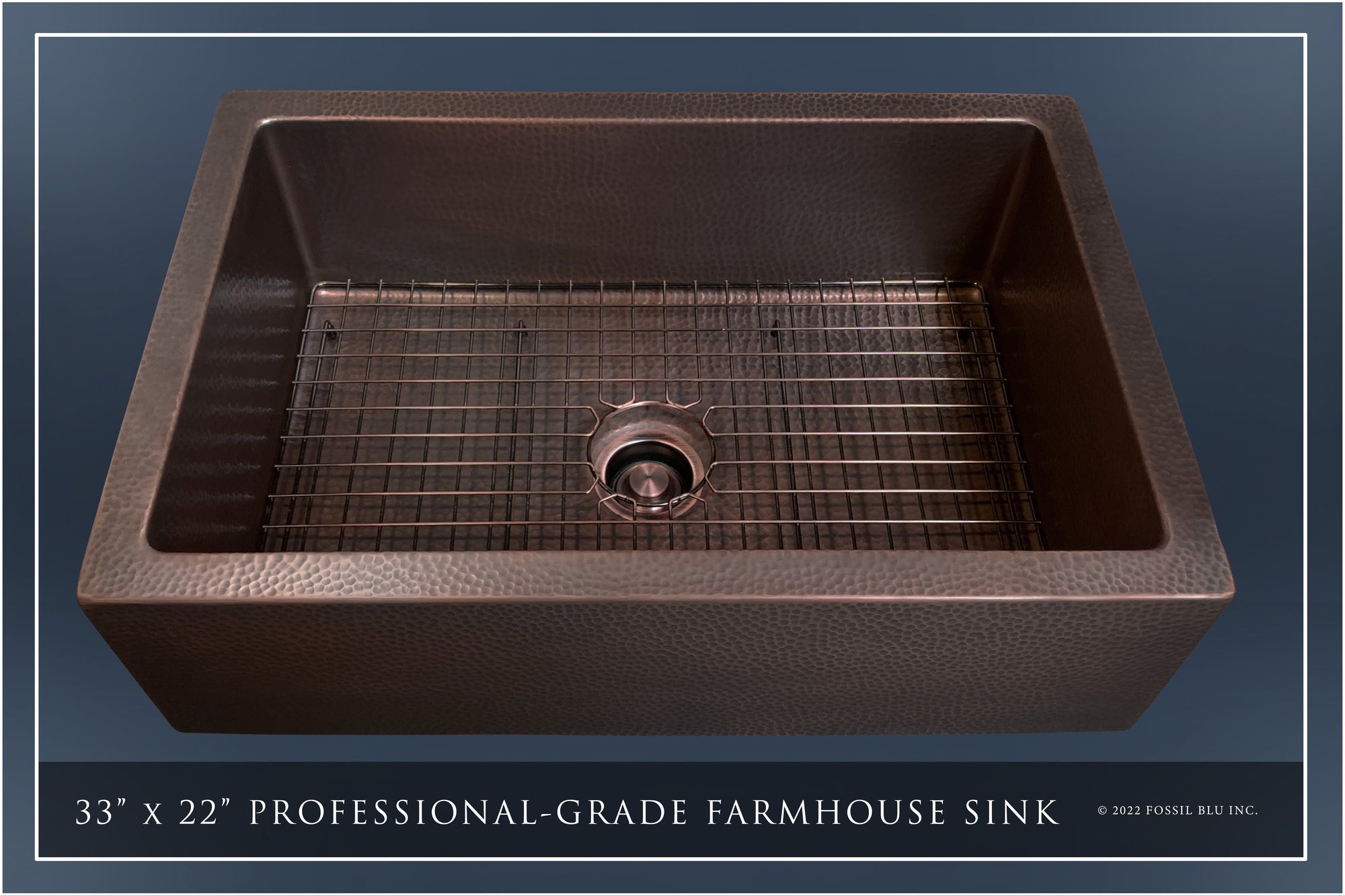 FSW1100 LUXURY 33-INCH HEAVY 12-GAUGE DARK PATINA COPPER FARMHOUSE SINK, INCLUDES ACCS, FLAT FRONT