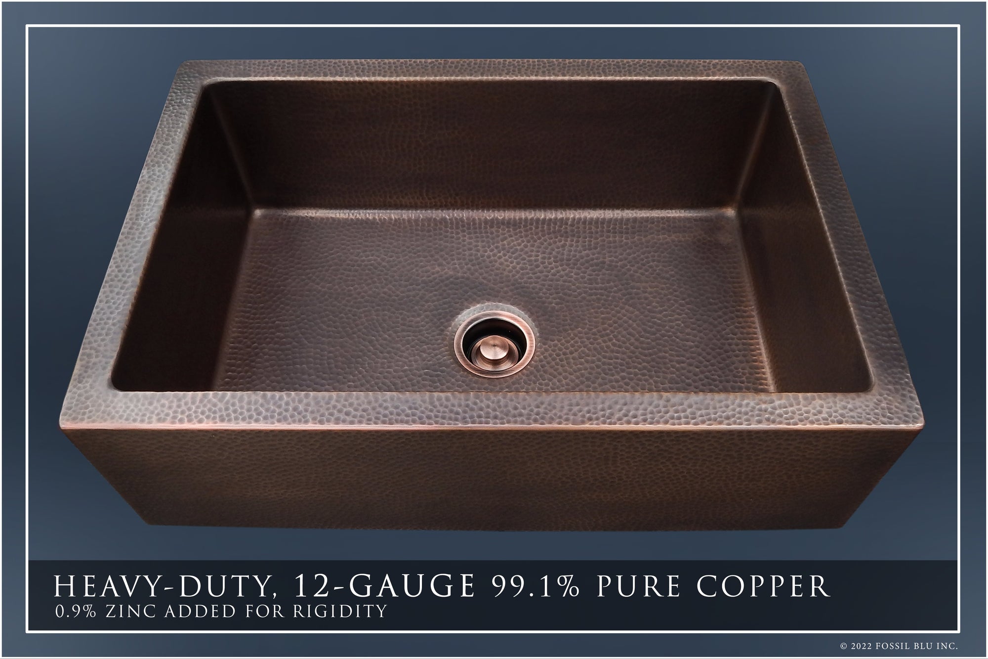 FSW1100 LUXURY 33-INCH HEAVY 12-GAUGE DARK PATINA COPPER FARMHOUSE SINK, INCLUDES ACCS, FLAT FRONT