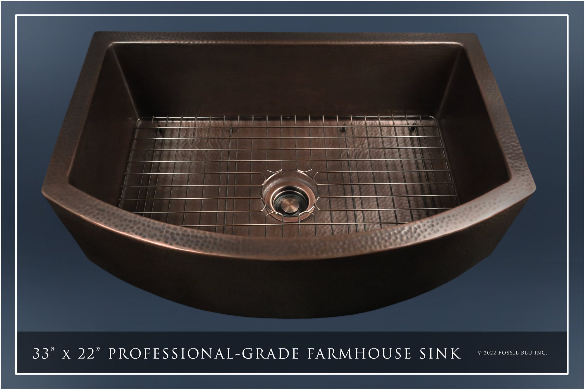 FSW1101 LUXURY 33-INCH HEAVY 12-GAUGE DARK PATINA COPPER FARMHOUSE SINK, INCLUDES ACCS, CURVED FRONT