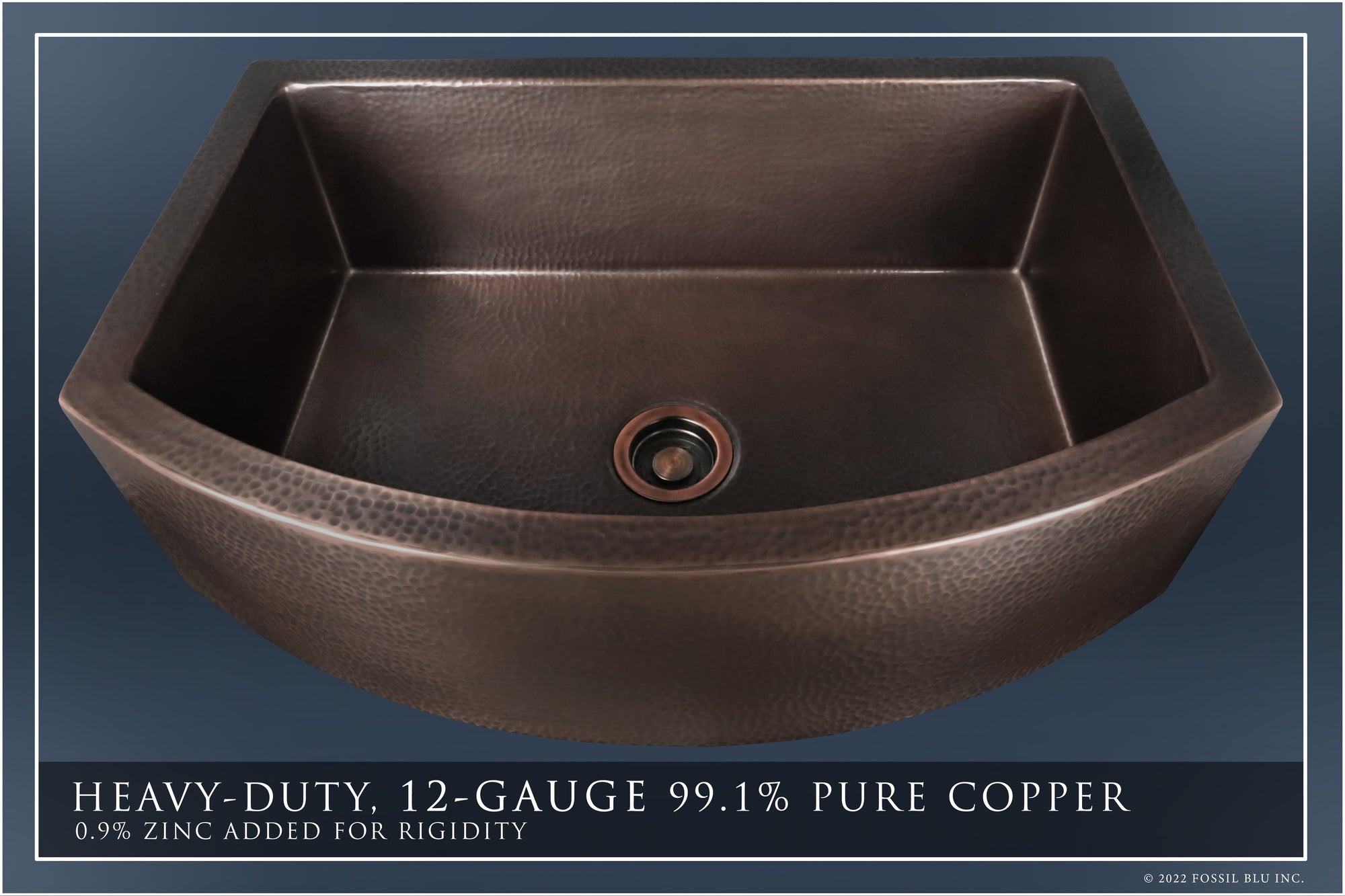 FSW1101 LUXURY 33-INCH HEAVY 12-GAUGE DARK PATINA COPPER FARMHOUSE SINK, INCLUDES ACCS, CURVED FRONT