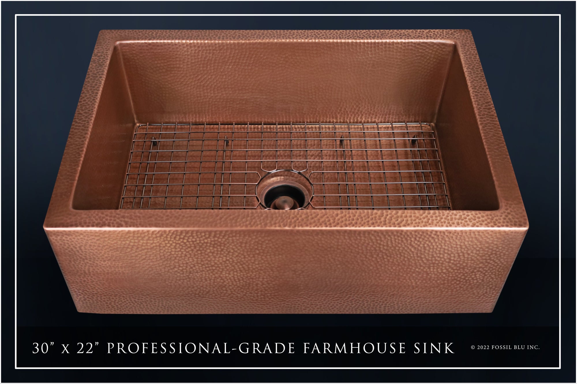 FSW1104 LUXURY 30-INCH HEAVY 12-GAUGE MEDIUM PATINA COPPER FARMHOUSE SINK, INCLUDES ACCS, FLAT FRONT