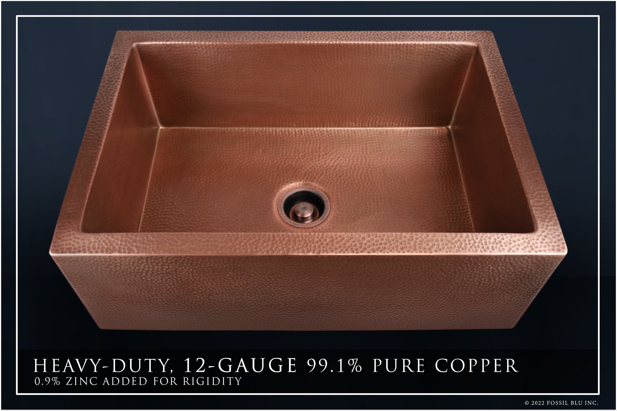 FSW1104 LUXURY 30-INCH HEAVY 12-GAUGE MEDIUM PATINA COPPER FARMHOUSE SINK, INCLUDES ACCS, FLAT FRONT