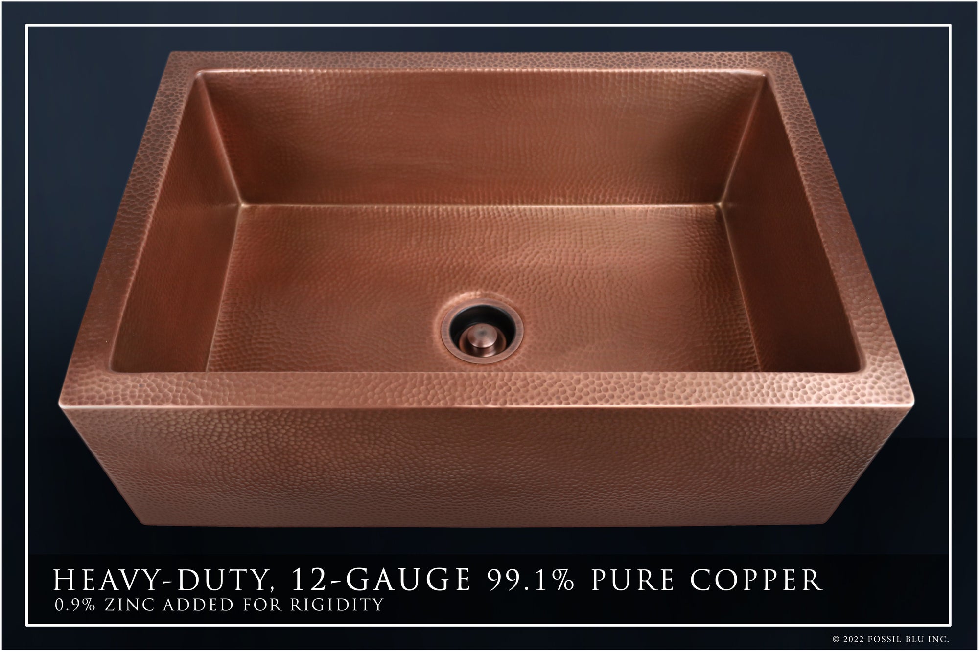 FSW1105 LUXURY 33-INCH HEAVY 12-GAUGE MEDIUM PATINA COPPER FARMHOUSE SINK, INCLUDES ACCS, FLAT FRONT