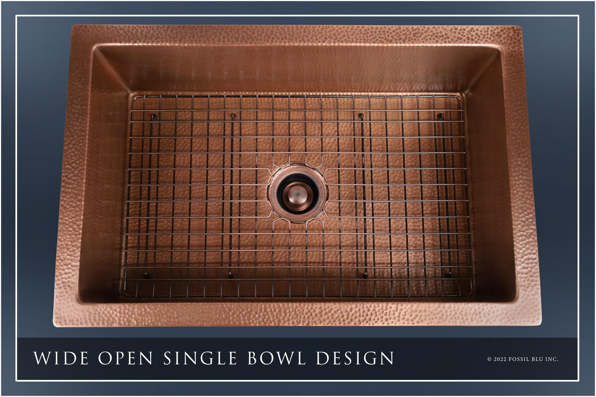 FSW1105 LUXURY 33-INCH HEAVY 12-GAUGE MEDIUM PATINA COPPER FARMHOUSE SINK, INCLUDES ACCS, FLAT FRONT