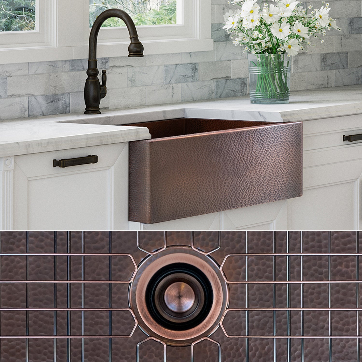 FSW1106 LUXURY 30-INCH HEAVY 12-GAUGE DARK PATINA COPPER FARMHOUSE SINK, INCLUDES ACCS, FLAT FRONT