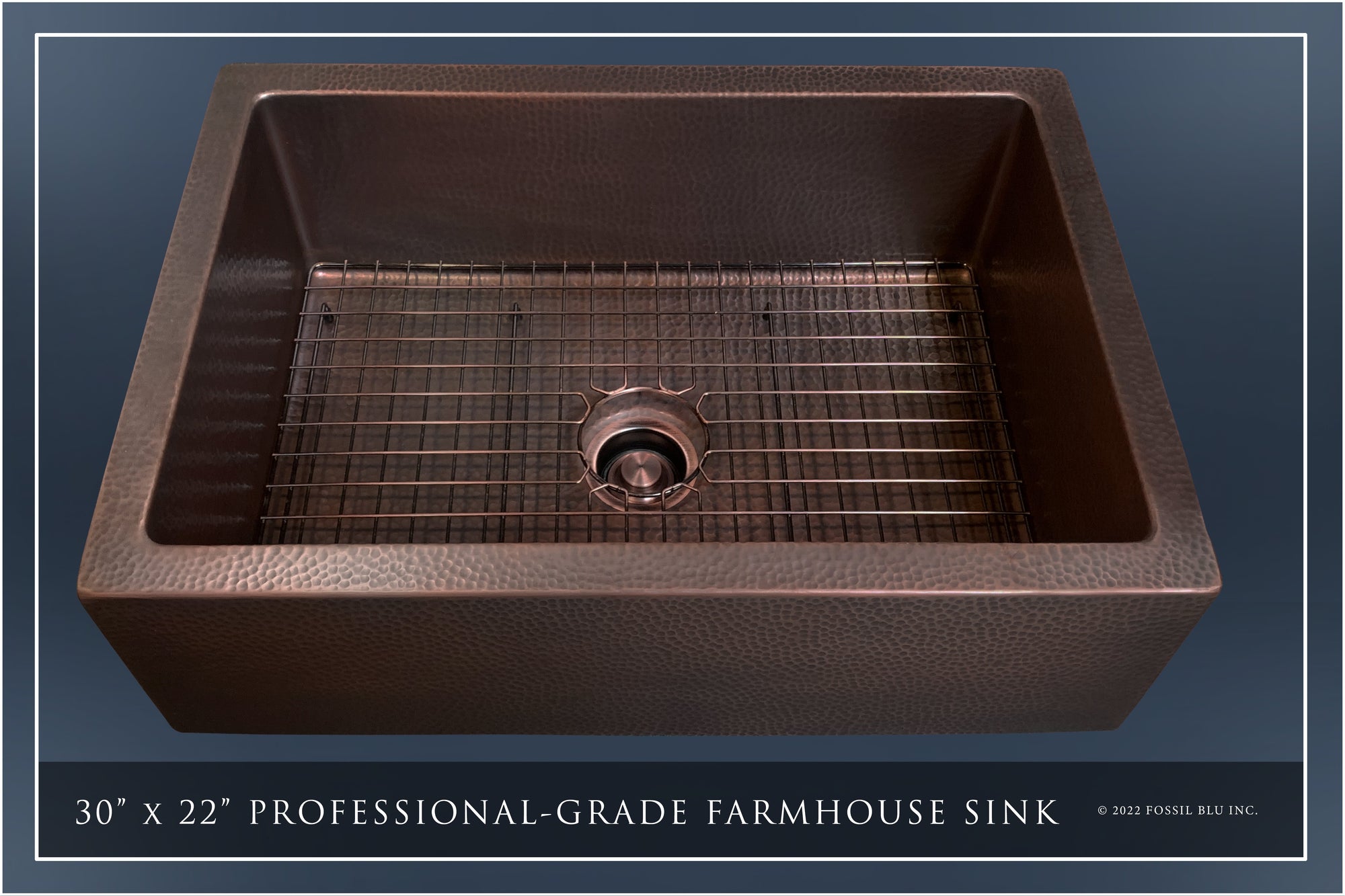 FSW1106 LUXURY 30-INCH HEAVY 12-GAUGE DARK PATINA COPPER FARMHOUSE SINK, INCLUDES ACCS, FLAT FRONT