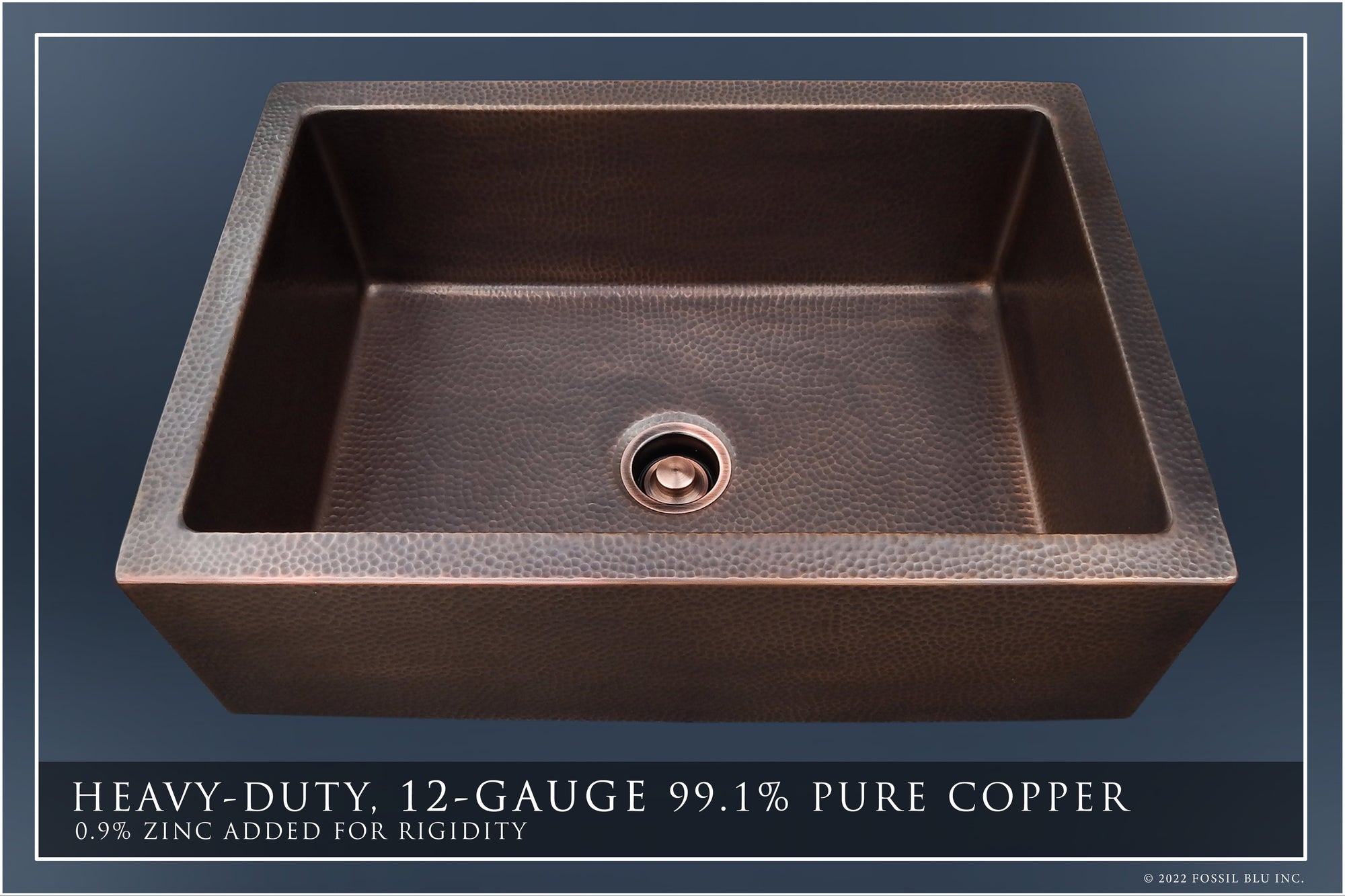 FSW1106 LUXURY 30-INCH HEAVY 12-GAUGE DARK PATINA COPPER FARMHOUSE SINK, INCLUDES ACCS, FLAT FRONT