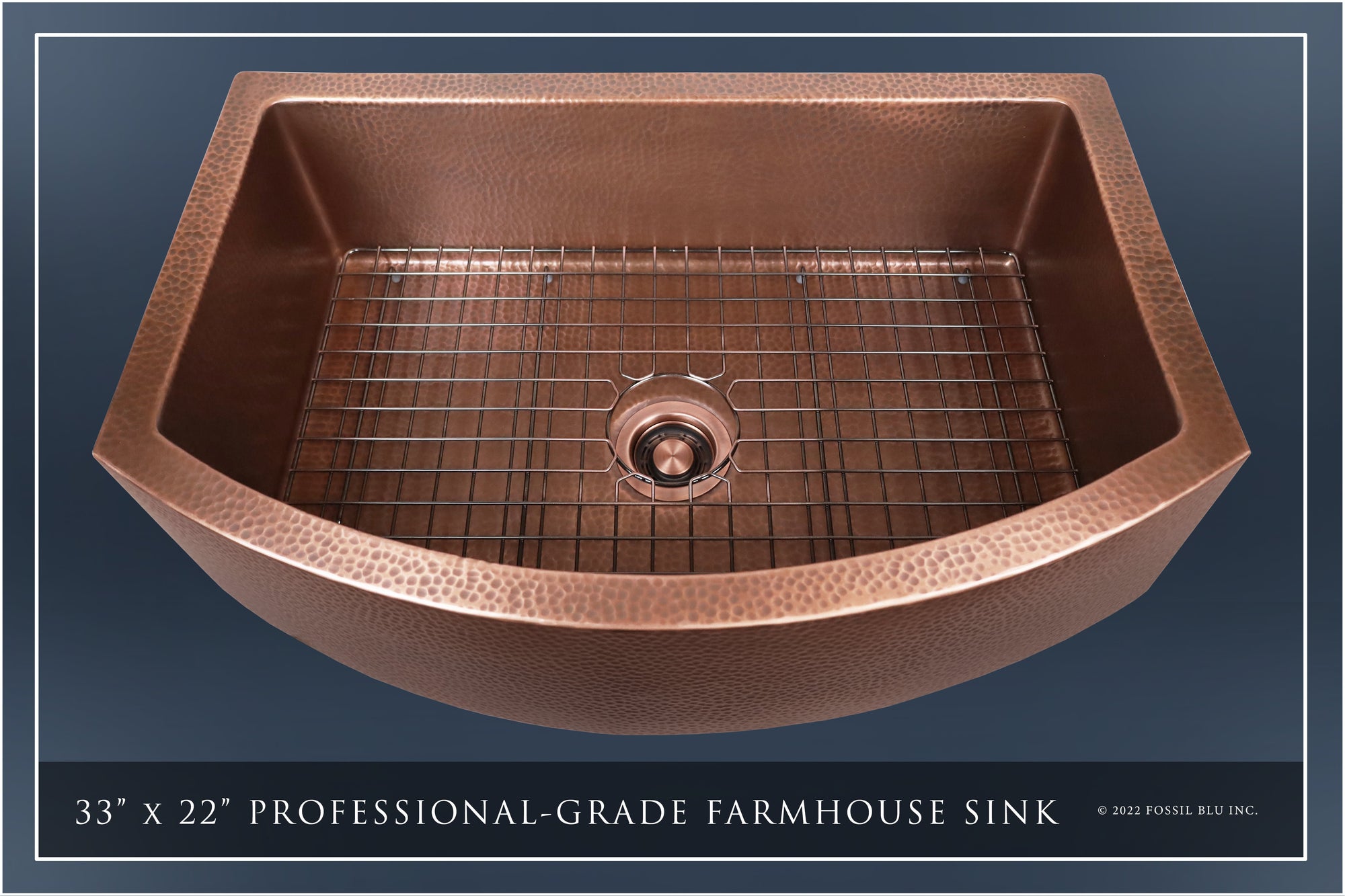 FSW1107 LUX 33-INCH HEAVY 12-GAUGE MEDIUM PATINA COPPER FARMHOUSE SINK, INCLUDES ACCS, CURVED FRONT