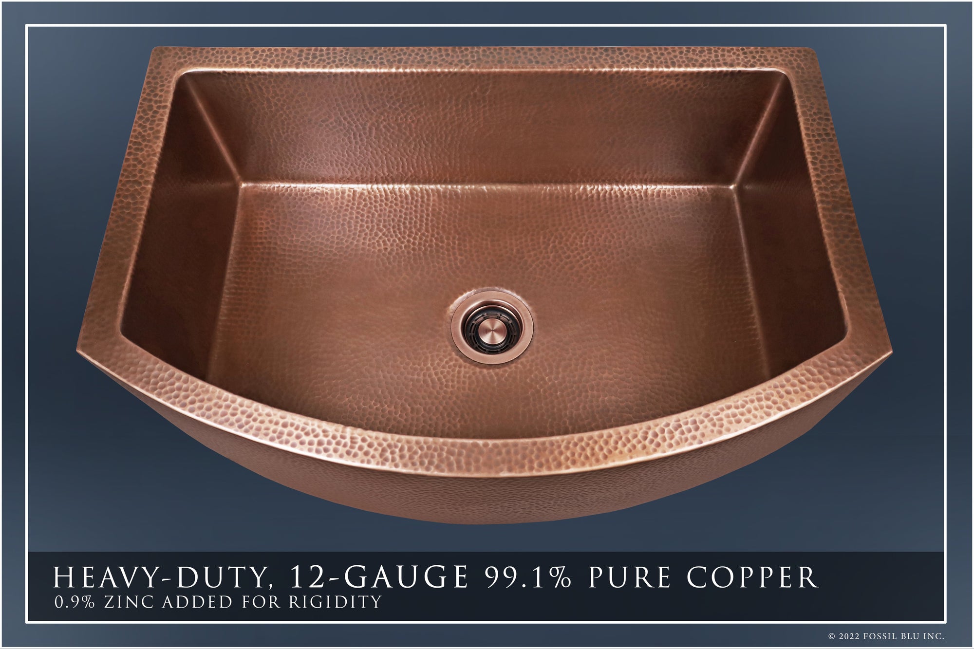 FSW1107 LUX 33-INCH HEAVY 12-GAUGE MEDIUM PATINA COPPER FARMHOUSE SINK, INCLUDES ACCS, CURVED FRONT